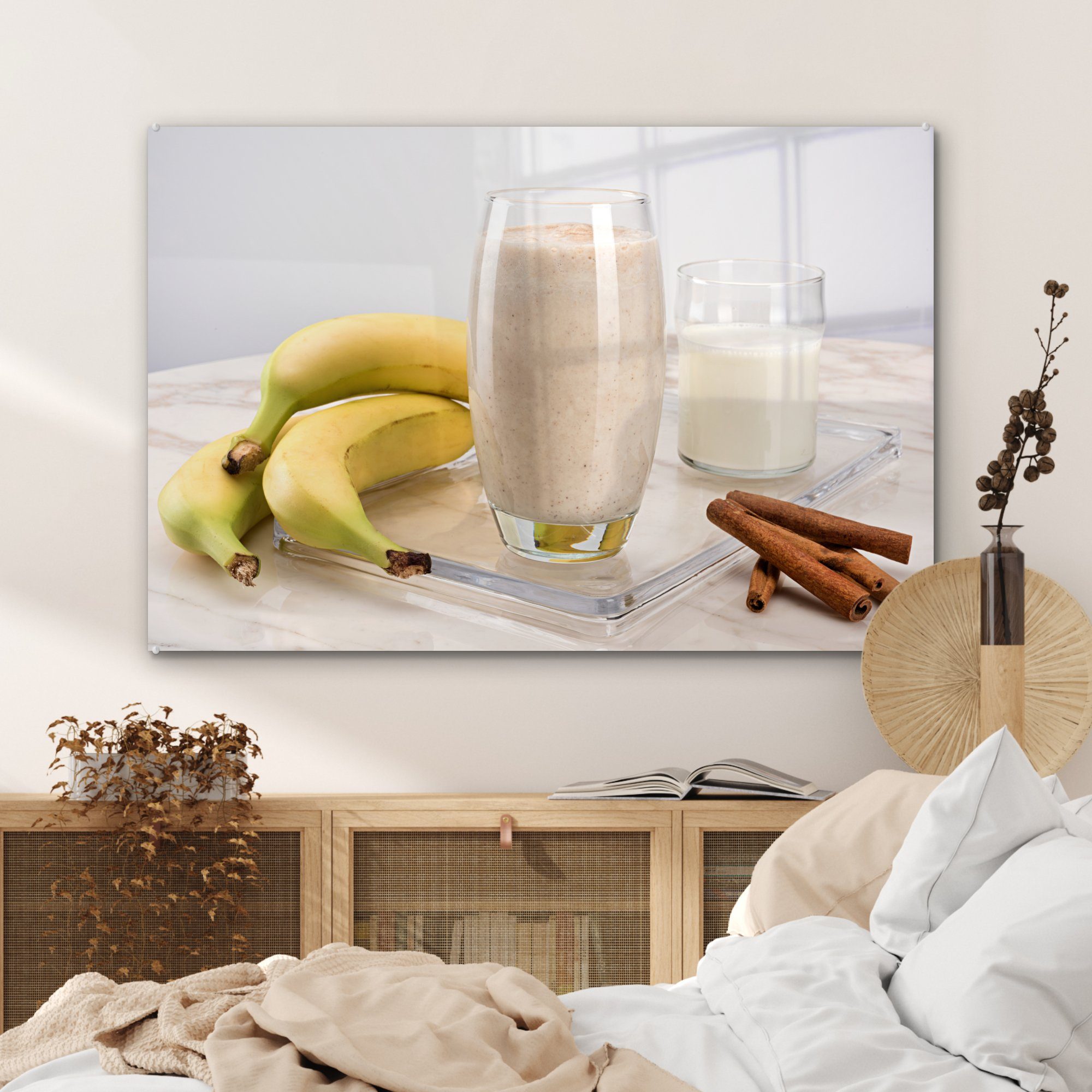 MuchoWow Acrylglasbild Bananen-Smoothie, (1 Acrylglasbilder & Wohnzimmer St), Schlafzimmer