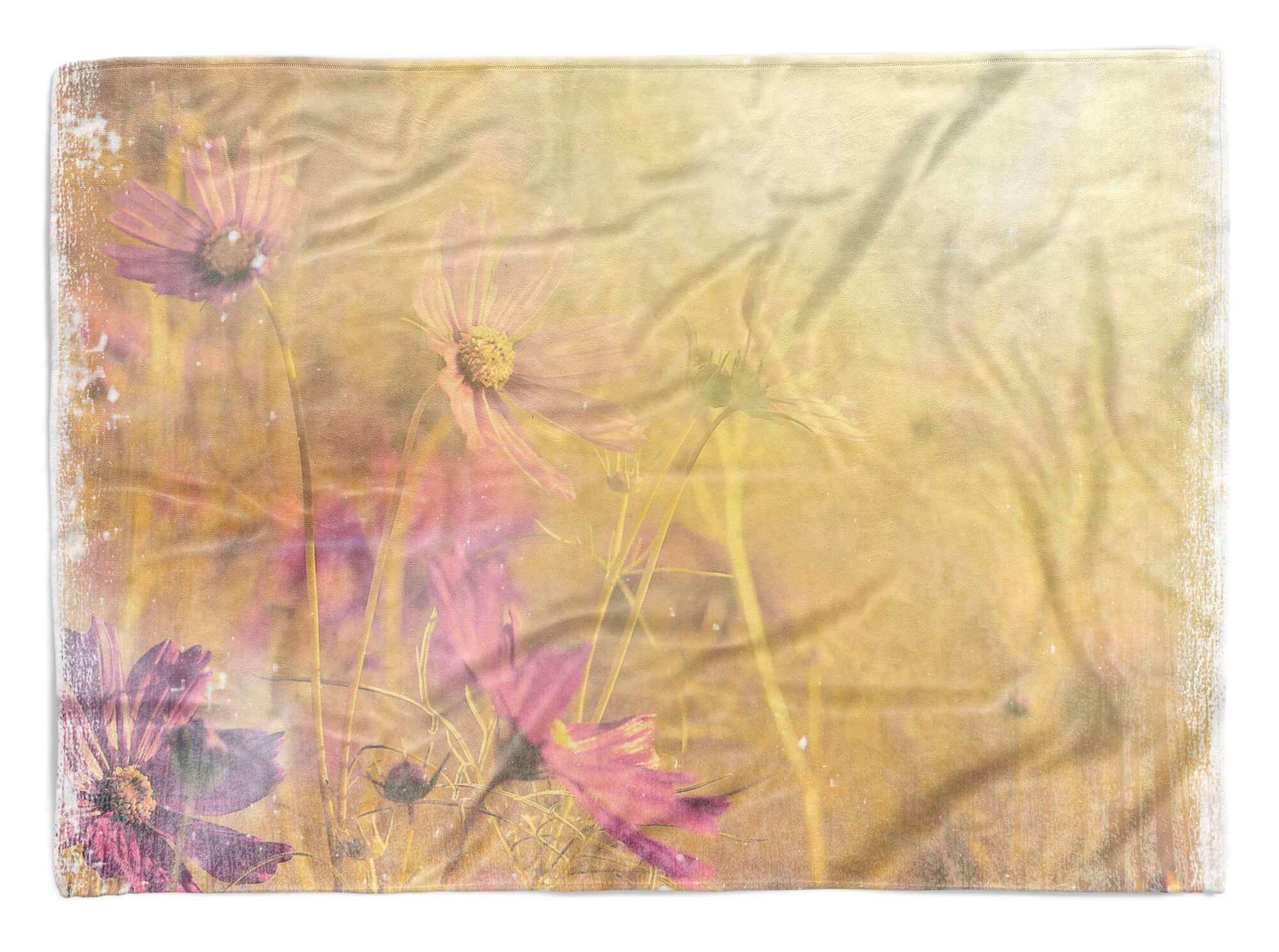 Sinus kunstvollen Saunatuch Kuscheldecke Sonn, (1-St), Strandhandtuch Handtuch Blumenmotiv Handtücher Handtuch mit Art Baumwolle-Polyester-Mix