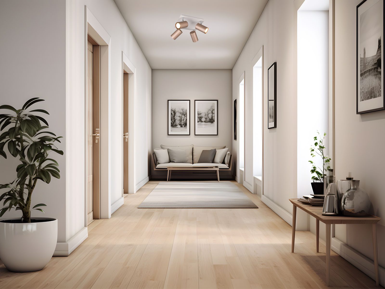 TRIO Leuchten LED Deckenstrahler, Dimmfunktion, LED wechselbar, Warmweiß, Deckenleuchte mehrflammig mit 4 Deckenspots schwenkbar, 24cm klein