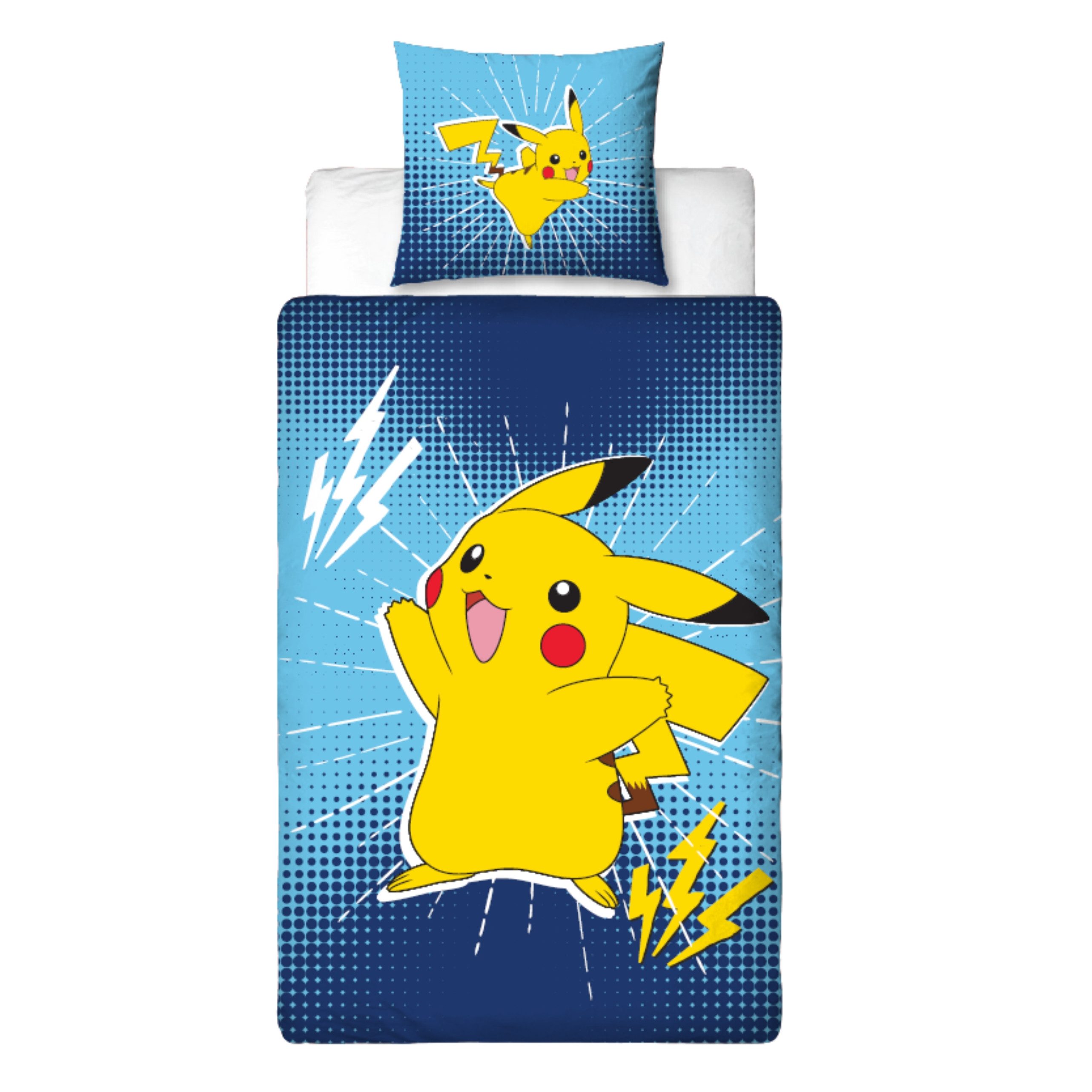 MTOnlinehandel Bettwäsche Pika Power Pokemon 135x200 + 80x80 cm, Pikachu, Microfaser, 2 teilig, Geschenkidee für Mädchen und Jungen, Wende-Motiv – Bild 2 von 5