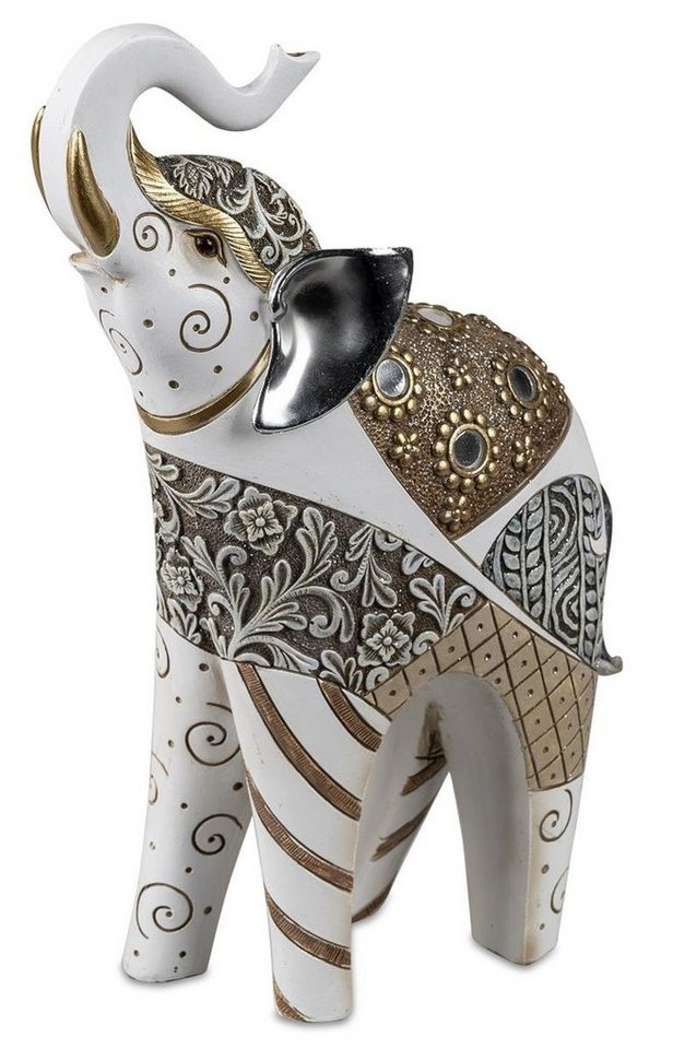 dekojohnson Dekofigur asiatische-Dekofigur Elefant weiß gold 15x29cm
