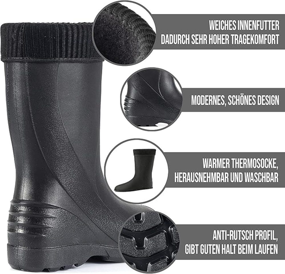 CLIMBR Federleichte Gummistiefel gefütterte Damen Winter Regen Thermo Stiefel Gummistiefelette wasserdicht