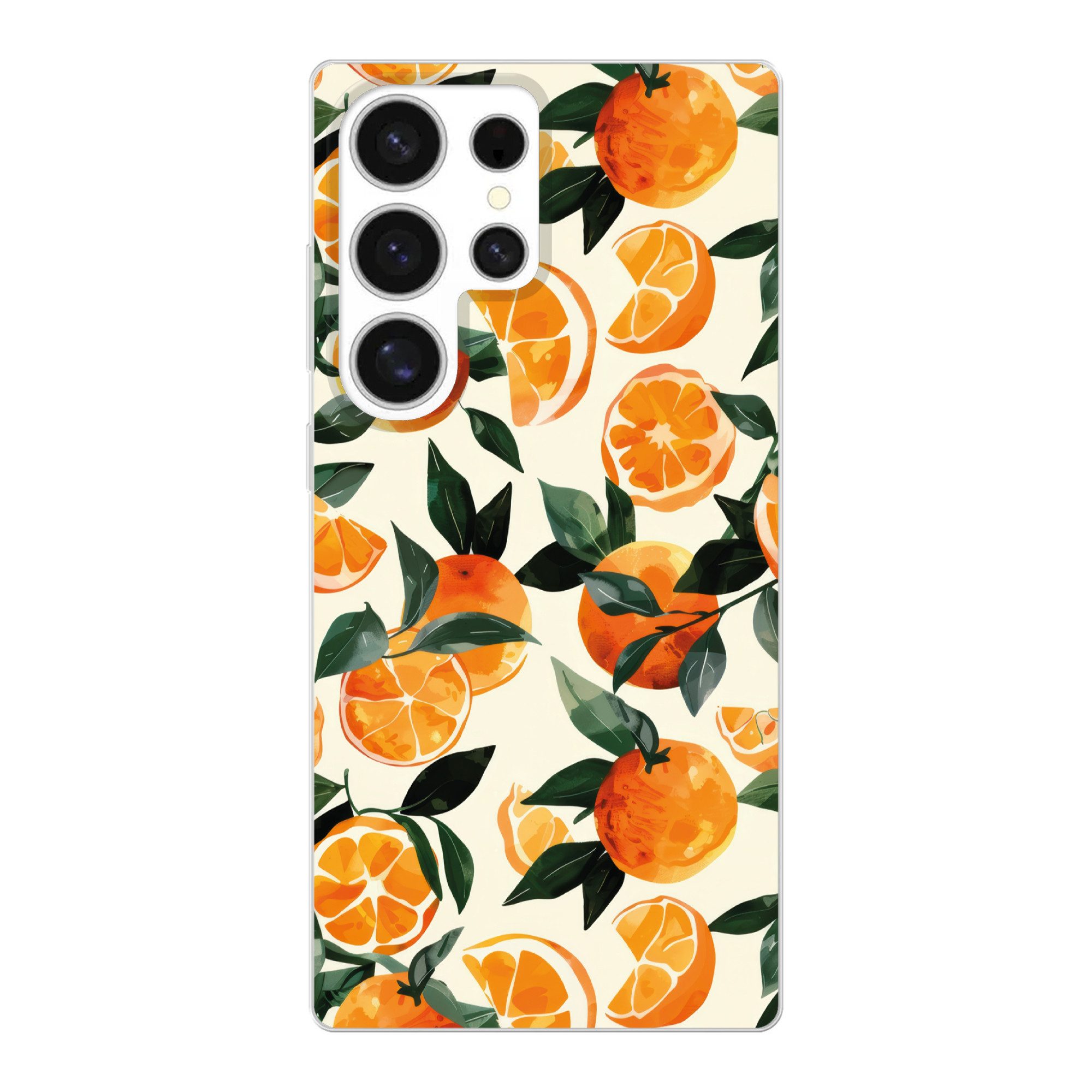 MuchoWow Handyhülle für Samsung Galaxy S25 Ultra Orangen - Früchte - Blätter - Orange - Gr, Phone Case, Silikon, Schutzhülle Dünn