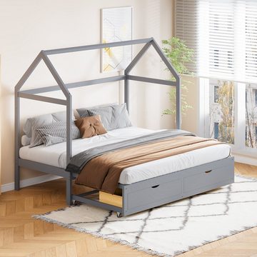 OKWISH Kinderbett Ausziehbares Schlafsofa, 90/180 x 190 cm (mit Schubladen und Lattenrost, Bett aus Kiefernholz mit Stauraum), ohne Matratze