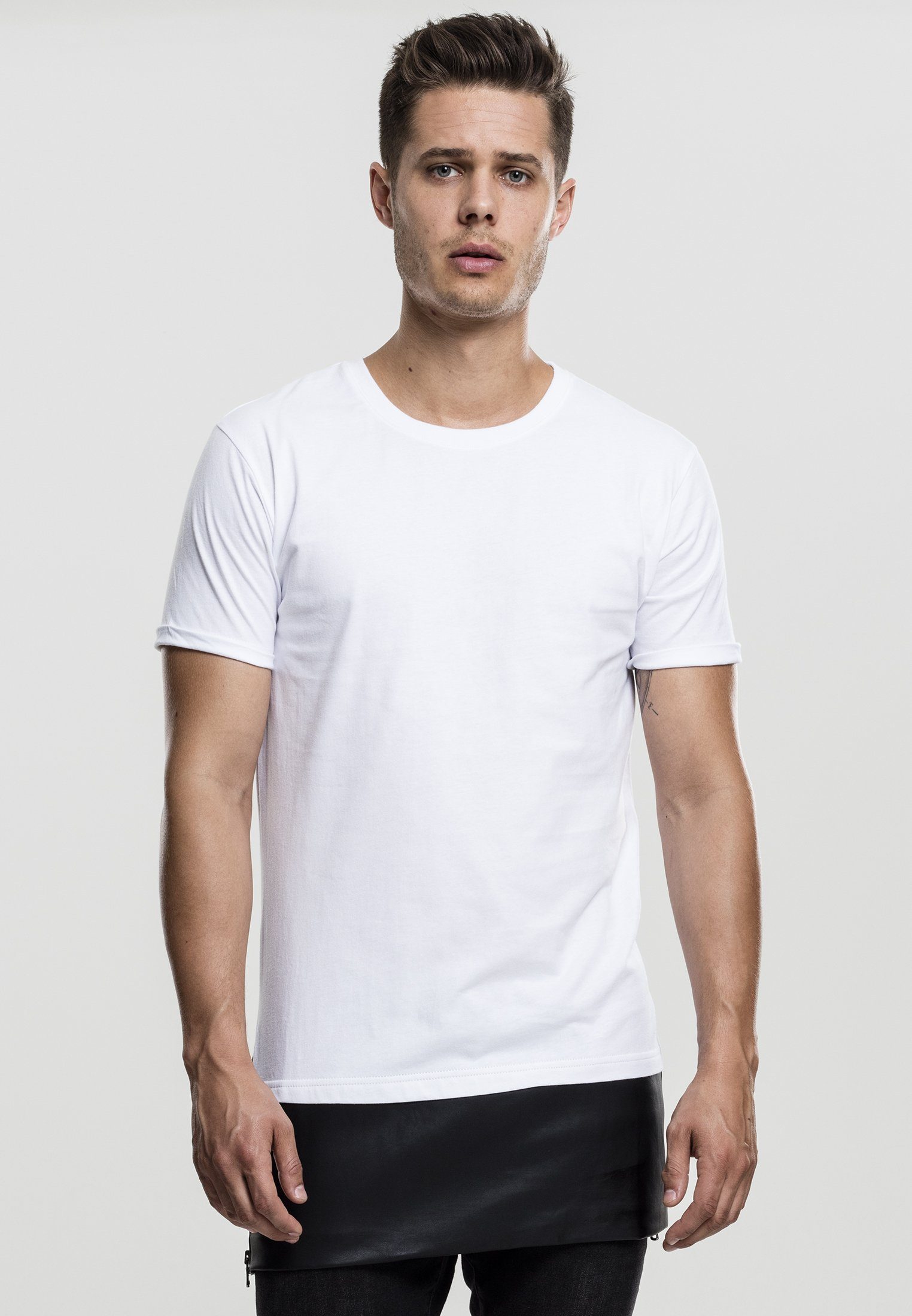 Tee Imitation URBAN CLASSICS T-Shirt Leather Herren Bottom Long white/black (1-tlg) Zipped