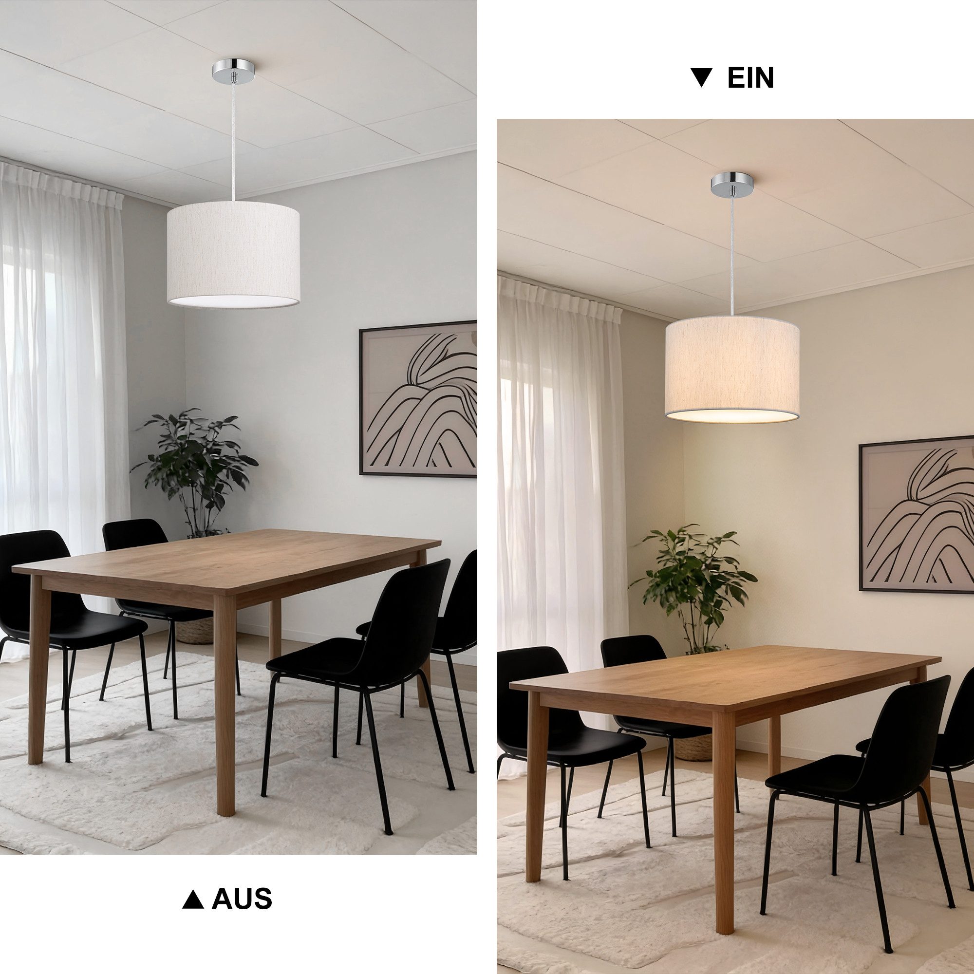 Zedelmaier Pendelleuchte Pendelleuchte Leinen Ø30cm mit kürzbarem Kabel, E27/max.40W, ohne Leuchtmittel, Boho-Design, ideal für Wohnzimmer, Esstisch, Schlafzimm – Bild 2 von 5