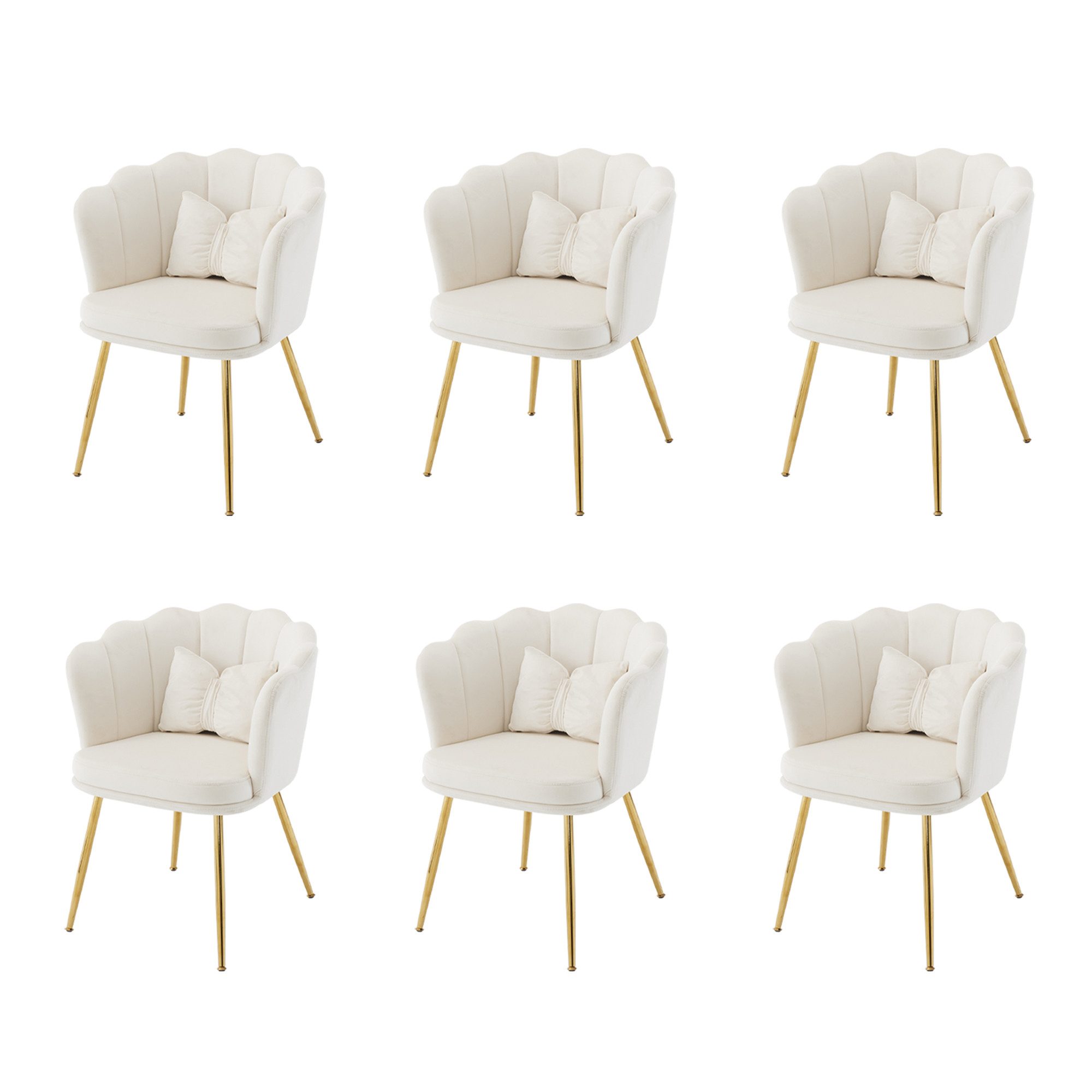 Flieks Polsterstuhl (Set, 6 St), 6er Set Esszimmerstühle mit Kissen Blütenblattstuhl Wohnzimmer Samt