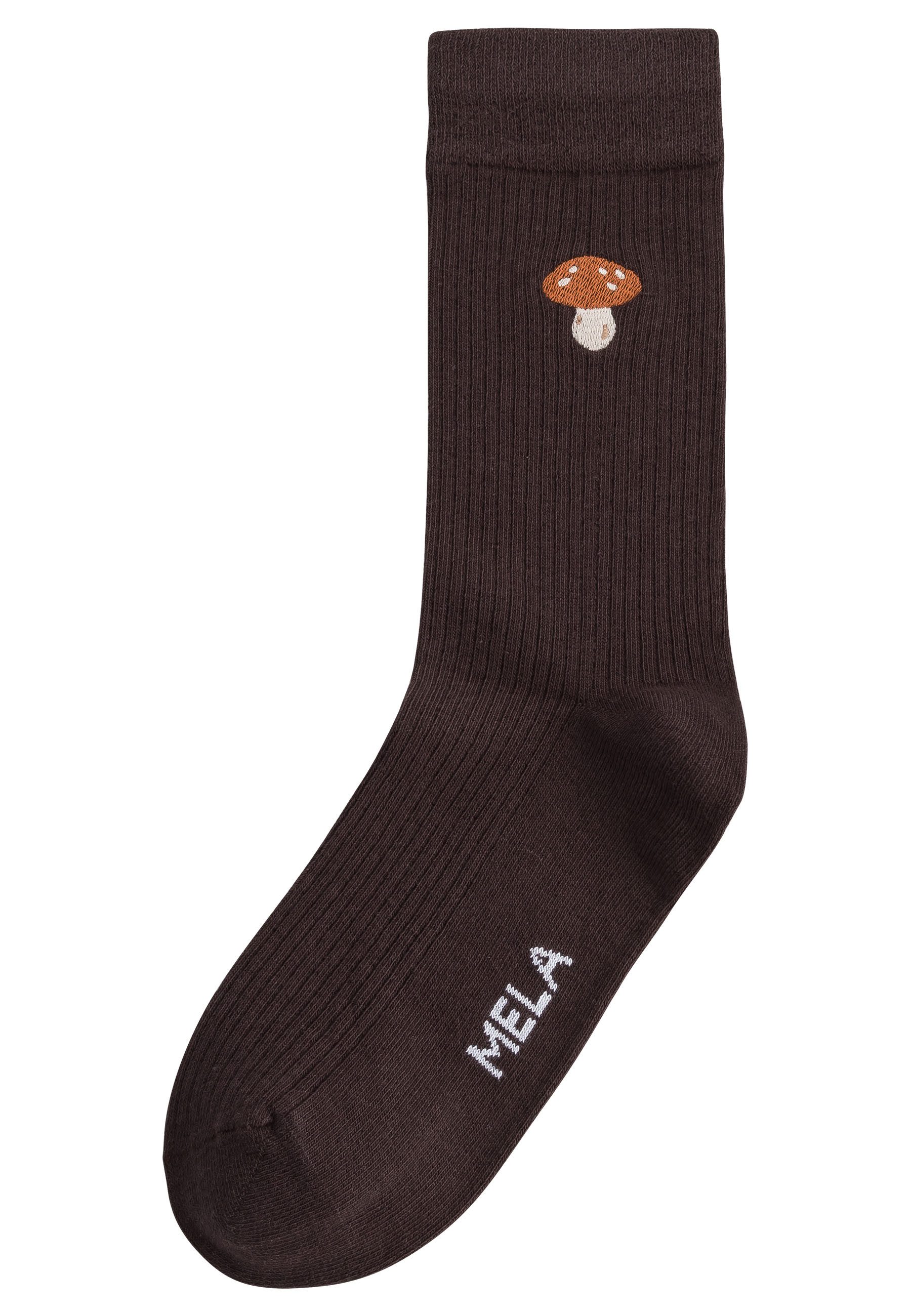 MELA Socken Gerippte Socken Stickerei 1 Paar Frei von Polyester und Polyamid
