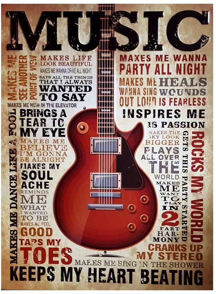 Metallschild „I Love Music Dog“ – Vintage Wanddeko 15,2 X 20,3 Cm | Rostoptik Aluminium