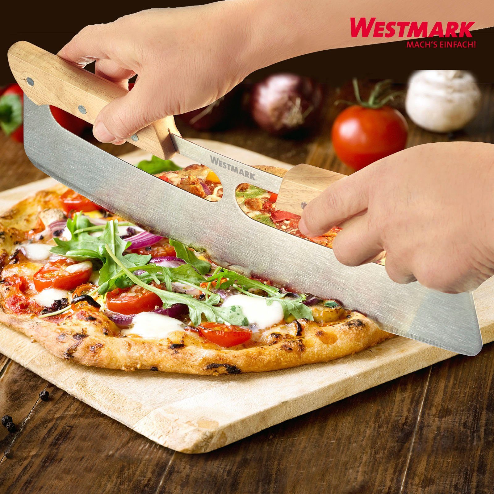 WESTMARK Pizzaschneider Pro, Wiegemesser, Edelstahl Holzgriff mit