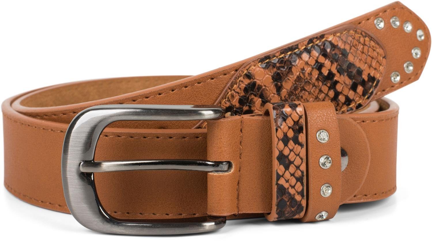 styleBREAKER Synthetikgürtel Gürtel mit Strass und Details in Schlangen Optik (1-St)