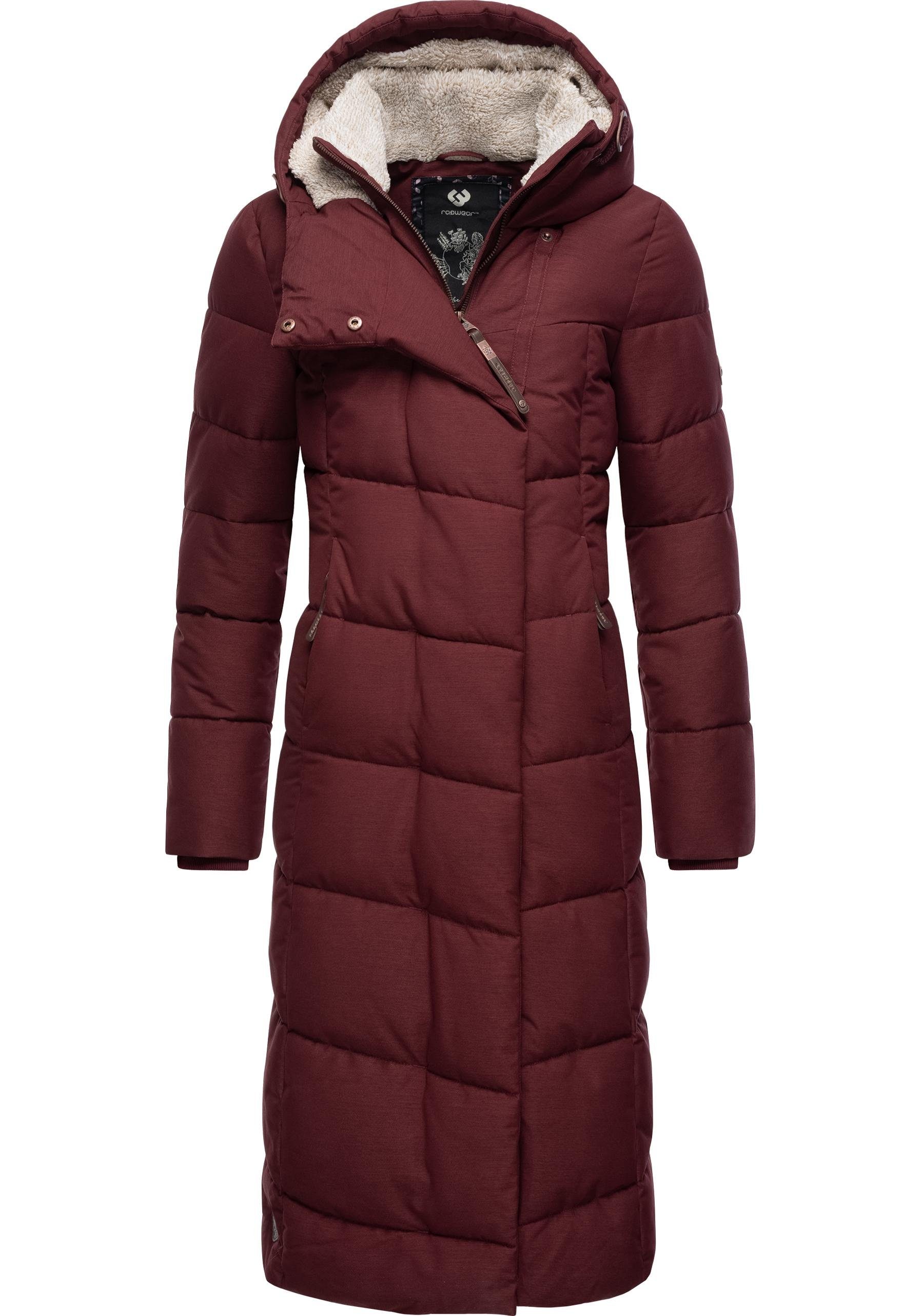 Ragwear und Teddyfutter Kapuze Wintermantel Winterparka extralanger Pavla mit Long weinrot