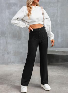 B.X Taillenhose Damen Relaxhosen Komforthosen Slim-Hosen Bundfaltenhosen Anzughosen Dehnbare hohe Taille Knopfleiste Arbeitshosen Taschen Rohrenhosen