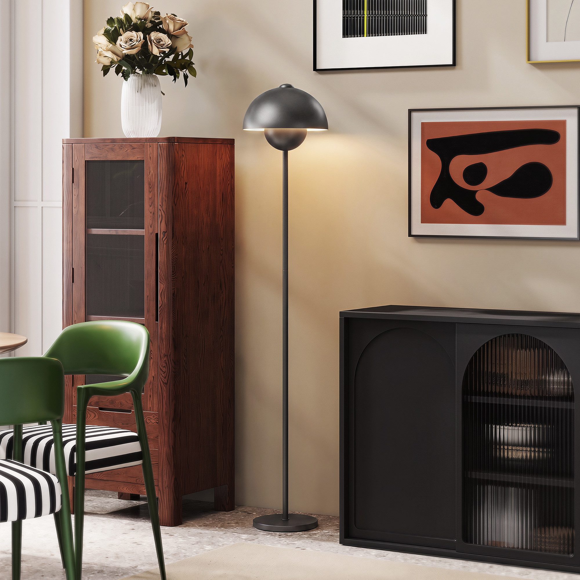 HOMCOM Stehlampe Wohnzimmer Stehleuchte mit rundem Schirm, Fußschalter E27 Fassung, Fußschalter, reflektierender Lampenschirm, ohne Leutchmittel, Fußschalter für einfache Bedienung