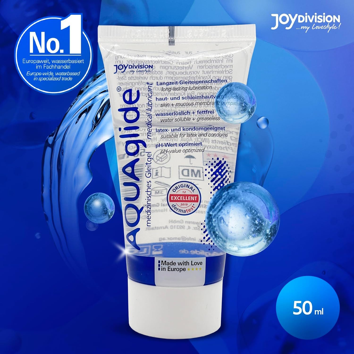 JOYDIVISION Gleitgel AQUAglide Natural Gleitmittel, Das Original, kristallklar und geruchsneutral