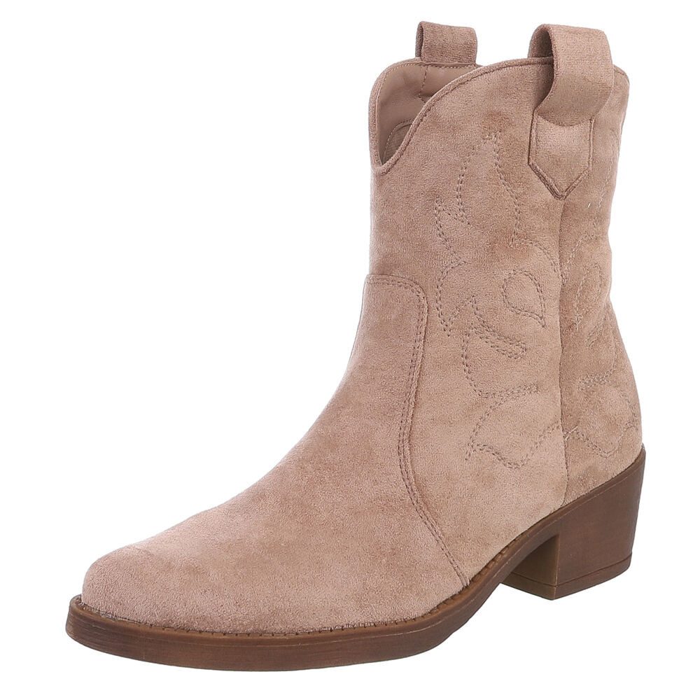 Ital-Design Elegante Cowboy-Stiefel aus Kunstleder mit Blockabsatz Westernstiefelette (89938104) Blockabsatz Stiefeletten in Beige