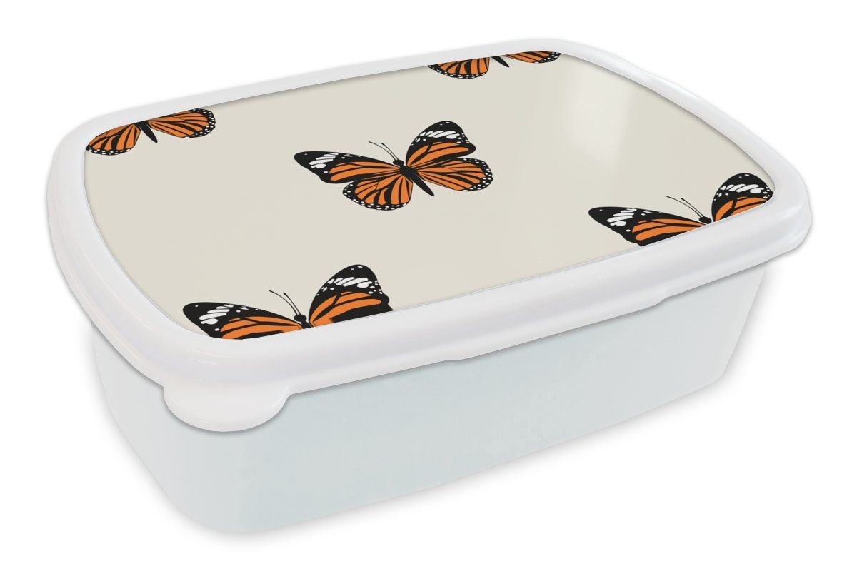 MuchoWow Lunchbox Schmetterling - Insekten - Muster, Kunststoff, (2-tlg), Brotbox für Kinder und Erwachsene, Brotdose, für Jungs und Mädchen weiß