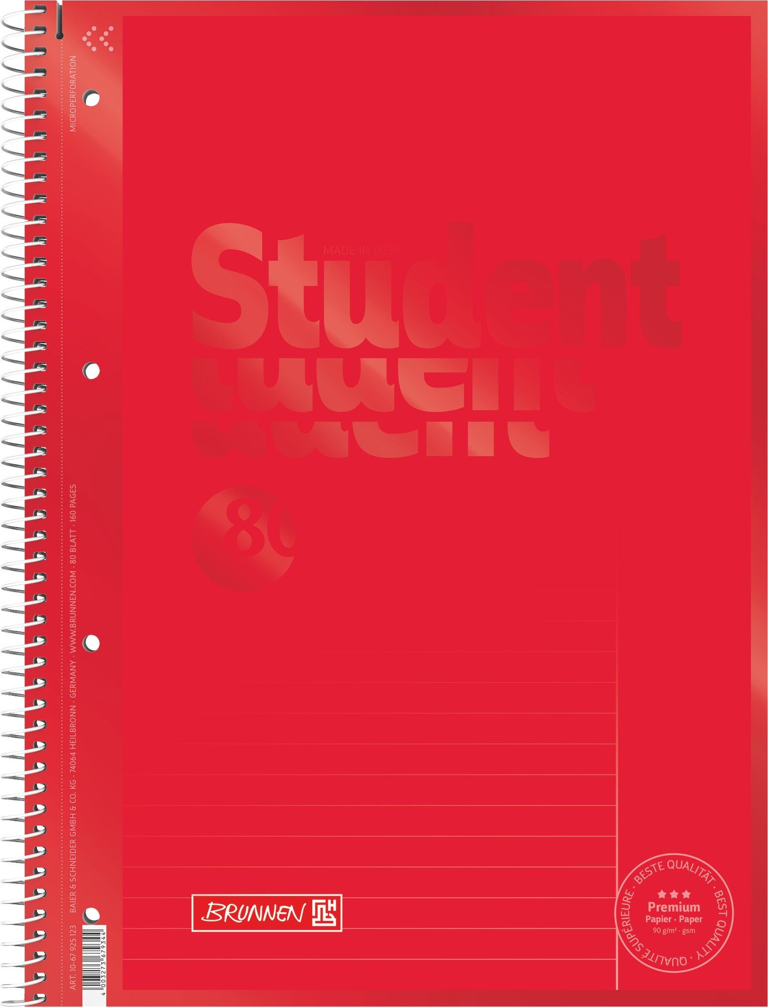 Baier & Schneider Collegeblock Collegeblock liniert mit Rand A4 80 Blatt red