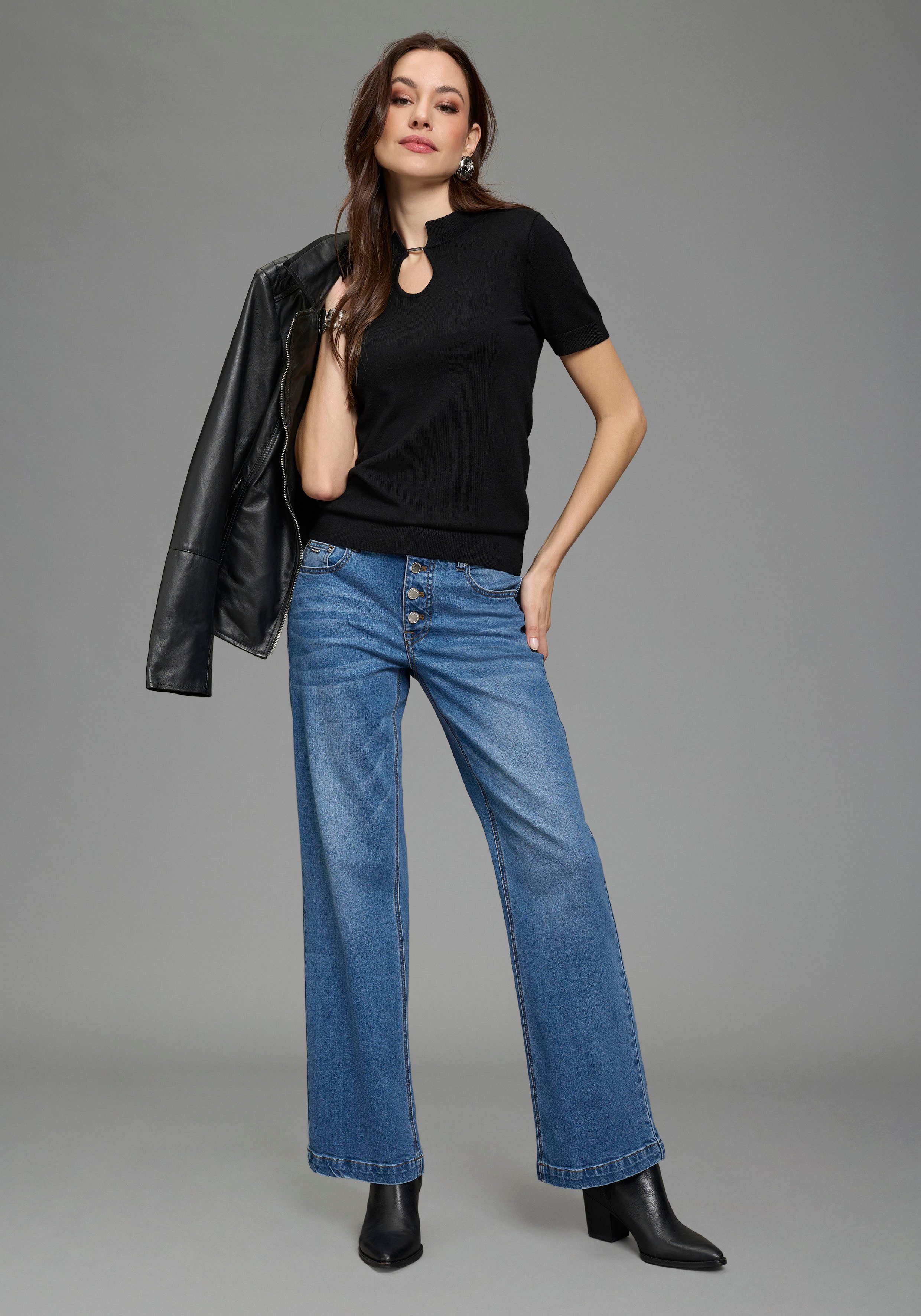 Bruno Banani Weite Jeans mit Elasthan-Anteil, aus Baumwollmaterial – Bild 4 von 5