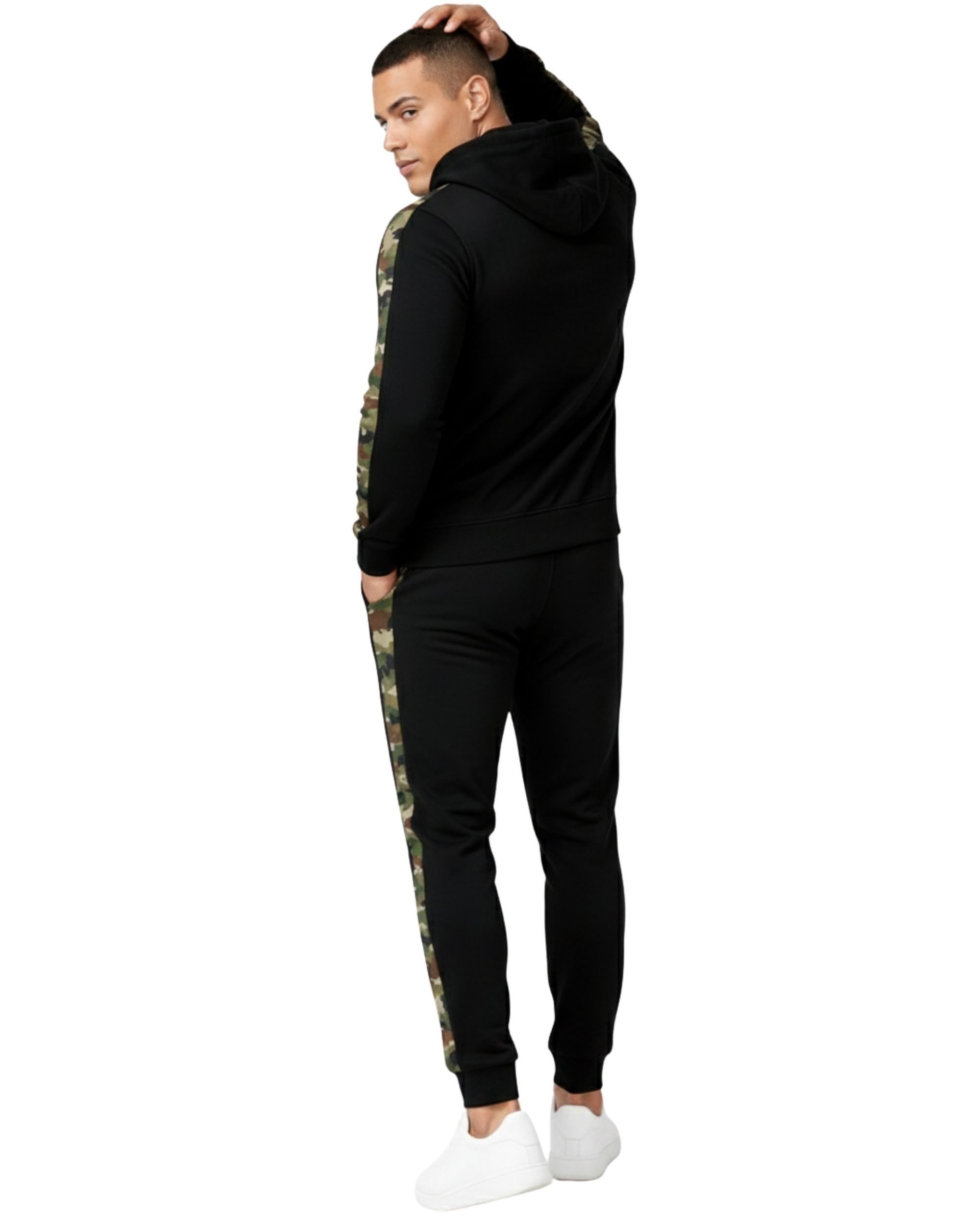 L.gonline Freizeitanzug Herren Jogginganzug zweifarbig sportlich mit Streifen, 526 (Kapuzenjacke mit Reißverschluss, Hose, 2-tlg), Fitness Freizeit Casual
