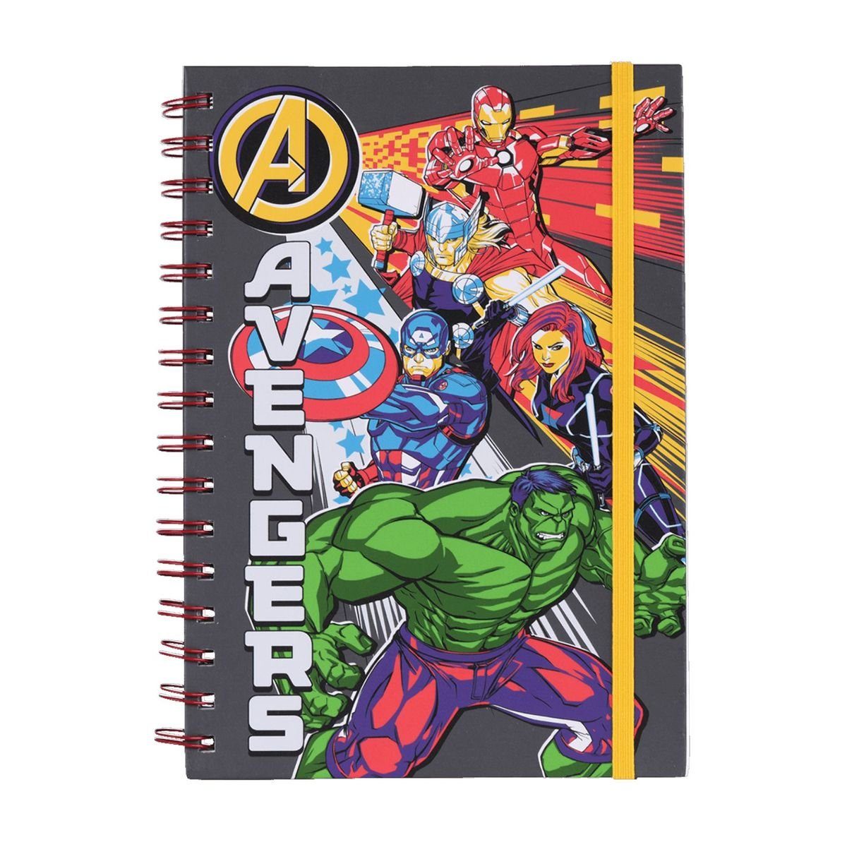 PYRAMID Notizbuch Spiralbuch Avengers im A5 Format mit 80 Seiten Spiral-Notizheft, mit Band