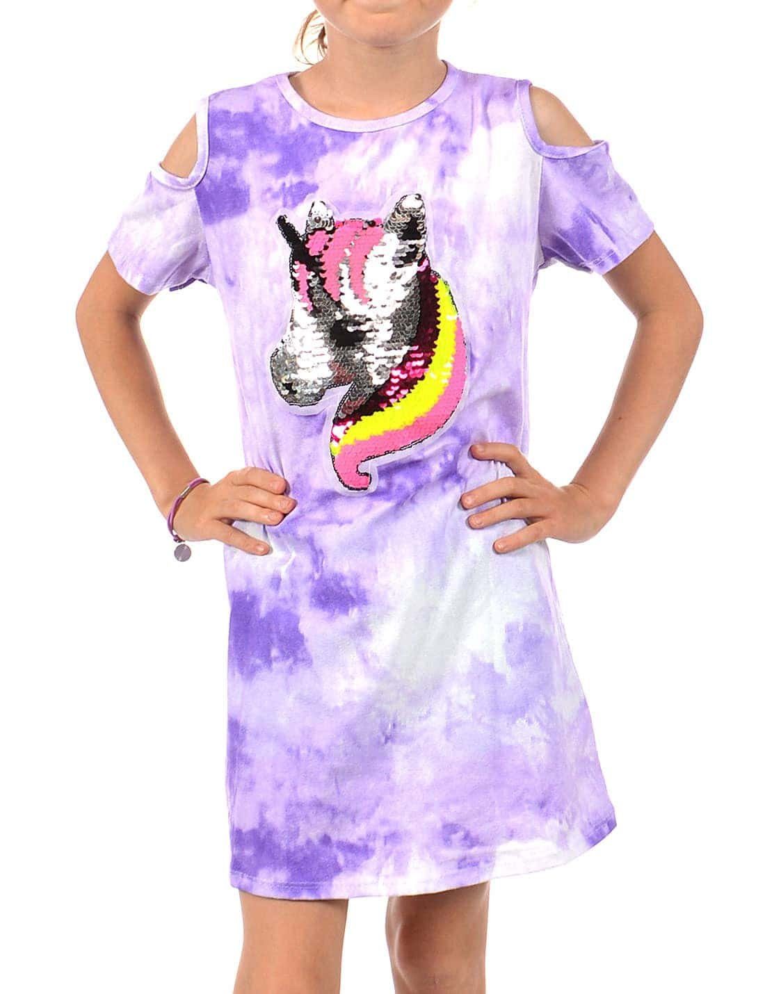 Lila Einhorn-Motiv Batik bequem Paillettenkleid Wende KMISSO zu Pailletten (1-tlg) Mädchen tragen Kleid
