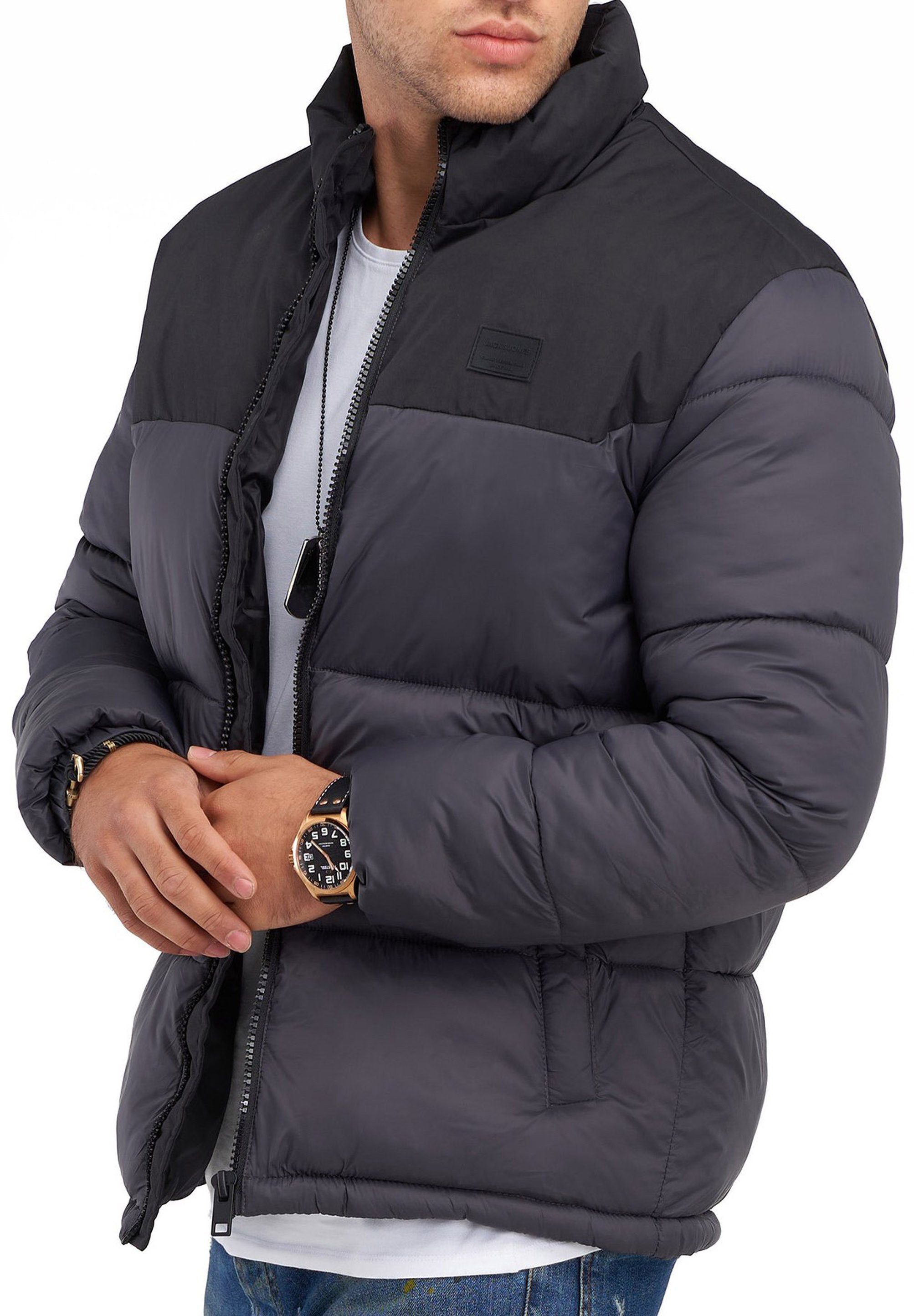 Jack & Jones Winterjacke JJIPC warme Pufferjacke Steppjacke Windbreaker Asphalt