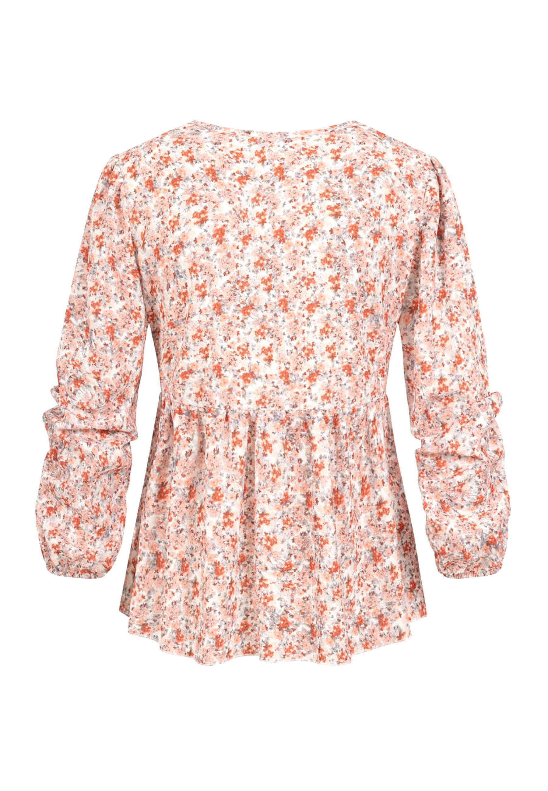 CLOUD 5IVE Blusentop CLOUD 5IVE V-Neck Bluse mit Rüschendetails und Blumen günstig online kaufen