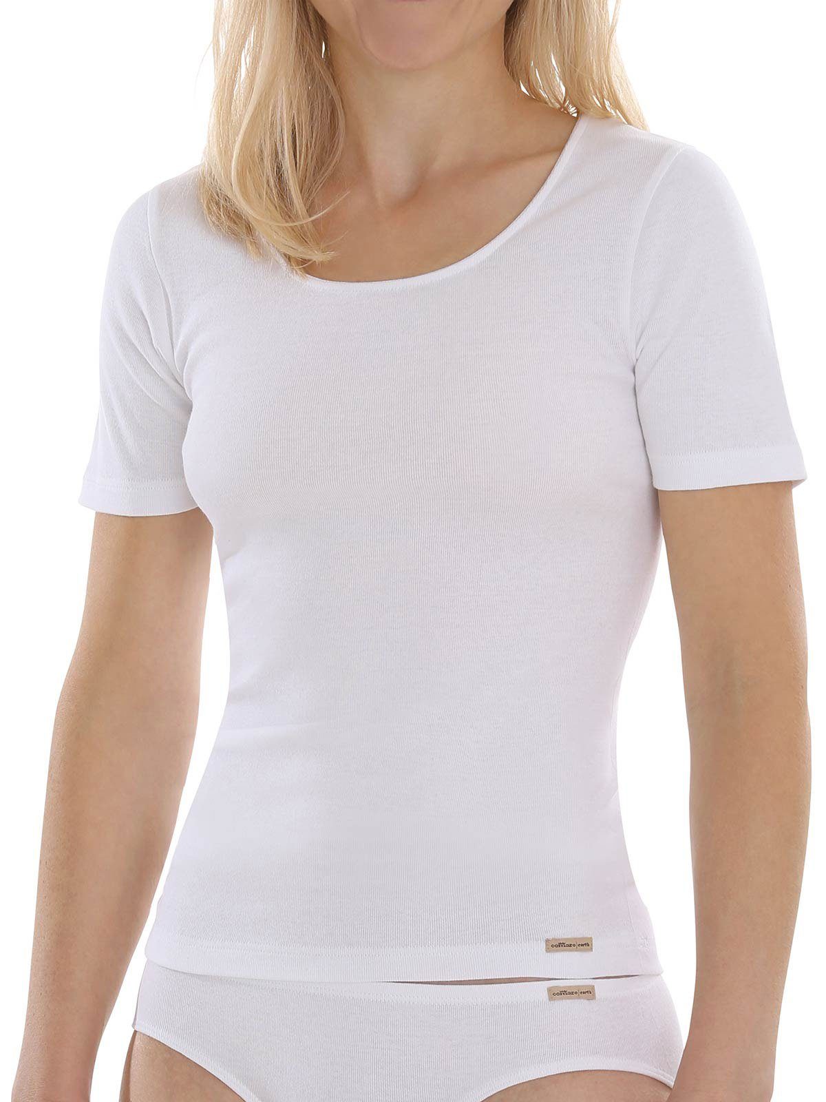 COMAZO Unterhemd Damen Baumwoll Shirt 1/4 Arm (Stück, 1-St) Vegan weiss