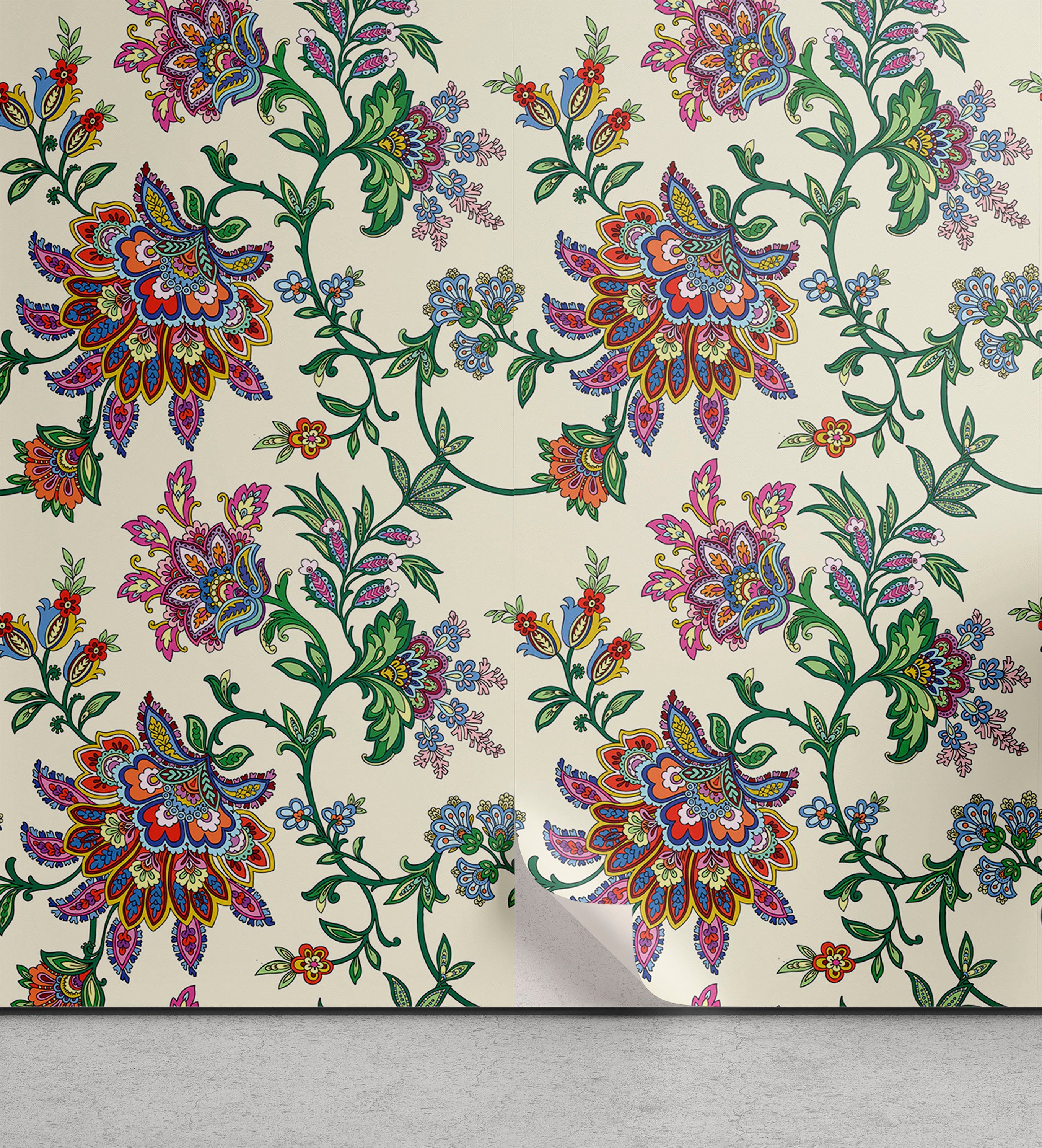 Farbenfrohe Vinyltapete Blumen Wohnzimmer Küchenakzent, Abakuhaus Bohemien selbstklebendes