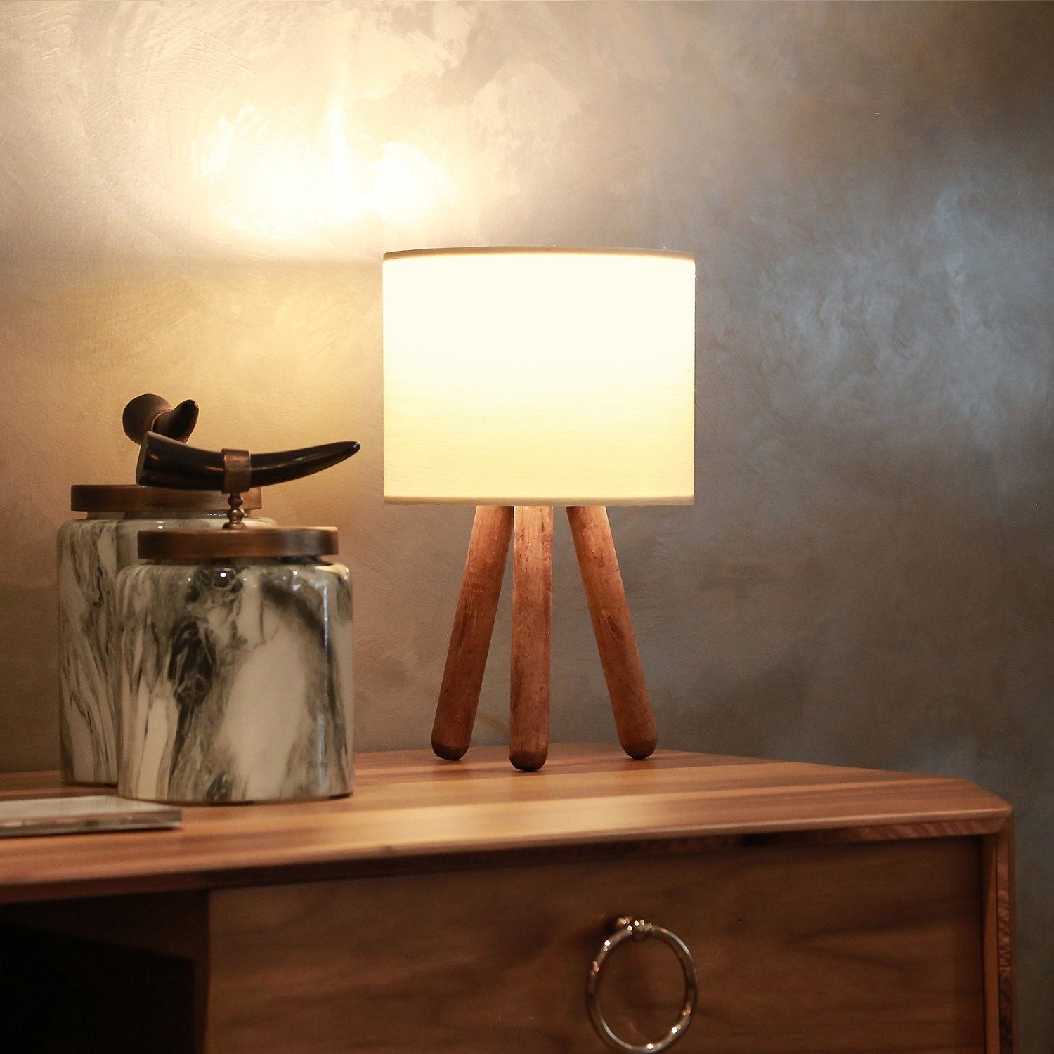 Opviq Schreibtischlampe AYDAXL, Beige, 19 x 15 cm, 100% hölzern
