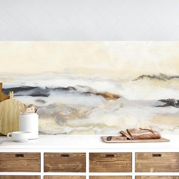 Bilderdepot24 Küchenrückwand beige dekor Abstrakt Aquarell Kunst Fröhlicher Horizont I, (1-tlg., Nischenrückwand - für Fliesenspiegel ohne Bohren - matt), Spritzschutz Rückwand Küche Herd - Folie selbstklebend versch. Größen