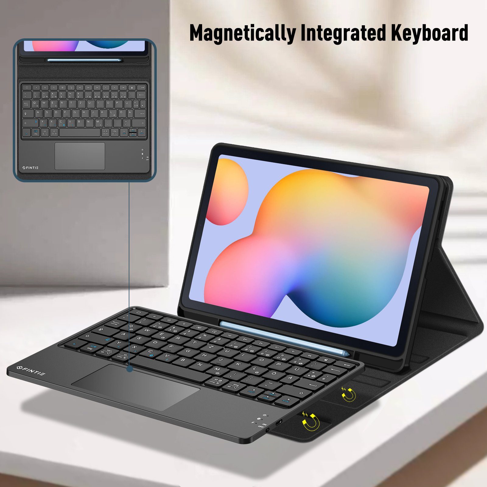 Fintie Tablet-Hülle + Tastatur für Samsung Galaxy Tab S6 Lite 10,4 Zoll 2024/2022/2020, mit Magnetisch Abnehmbarer Deutscher Tastatur und Touchpad Keyboard