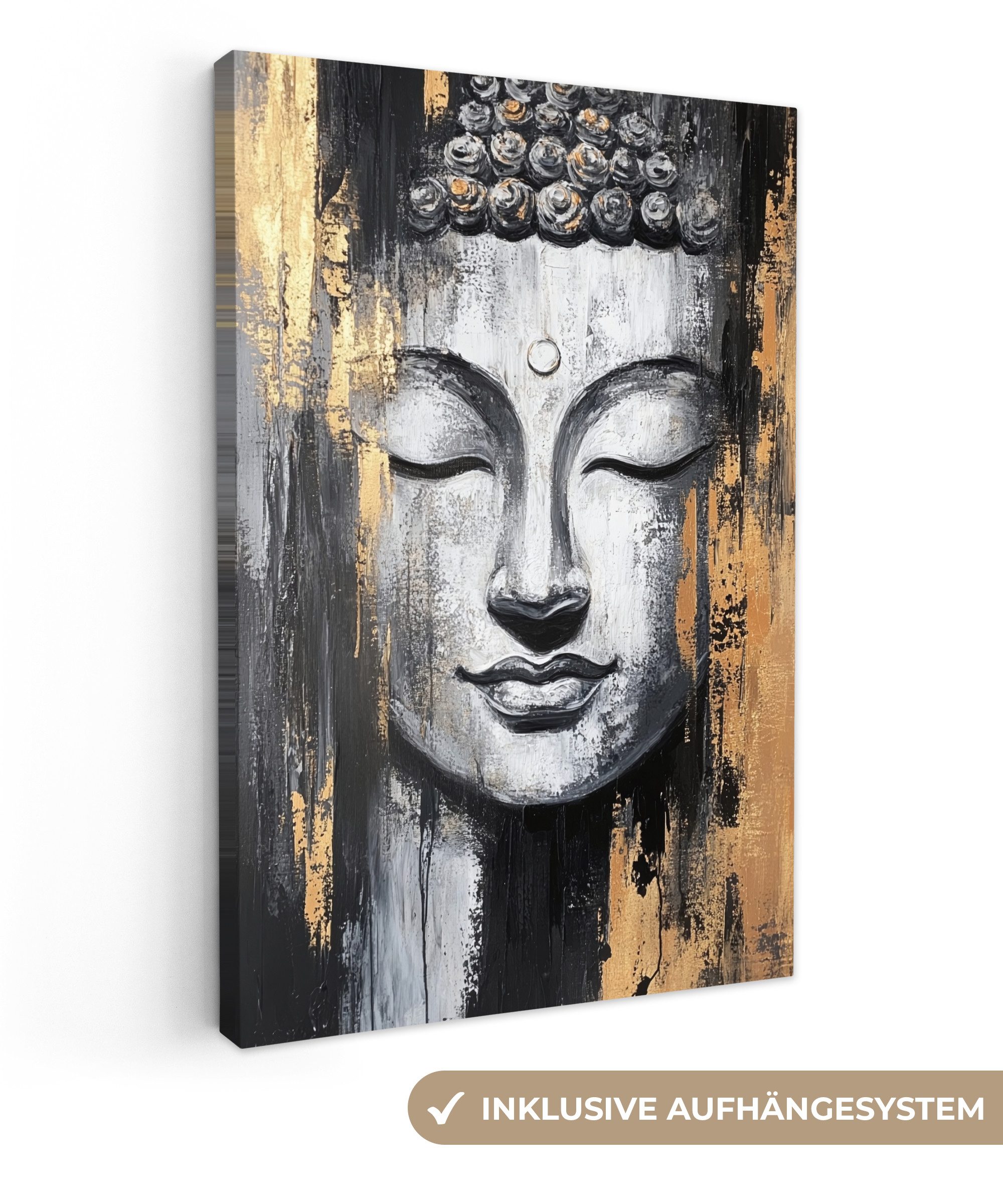 OneMillionCanvasses® Leinwandbild Buddha - Pinselstriche - Gold - Abstrakt, günstig online kaufen