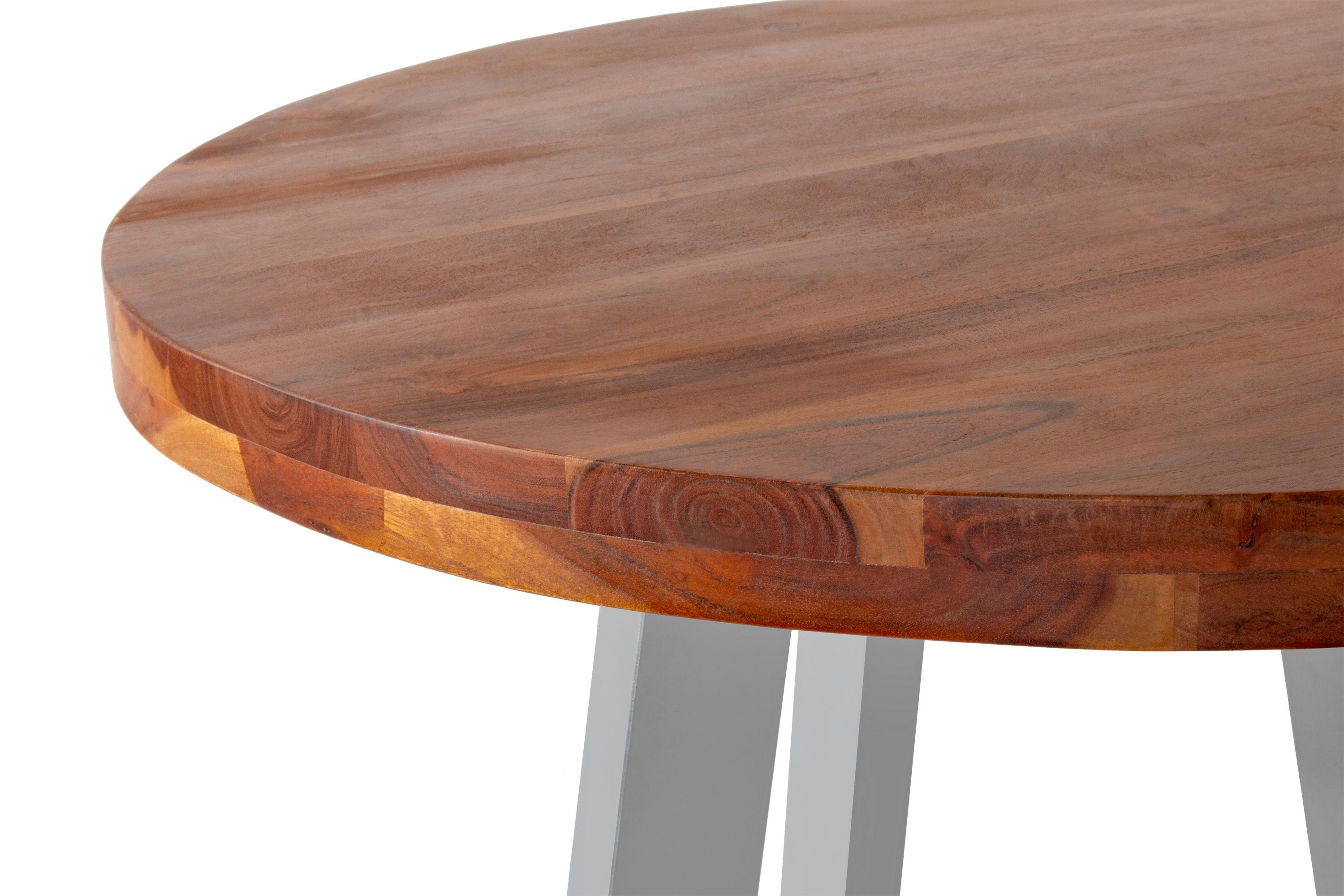 SAM® Esstisch Samira, Akazienholz, runde | 4-Fußgestell Tischplatte, Metall aus nussbaum silber