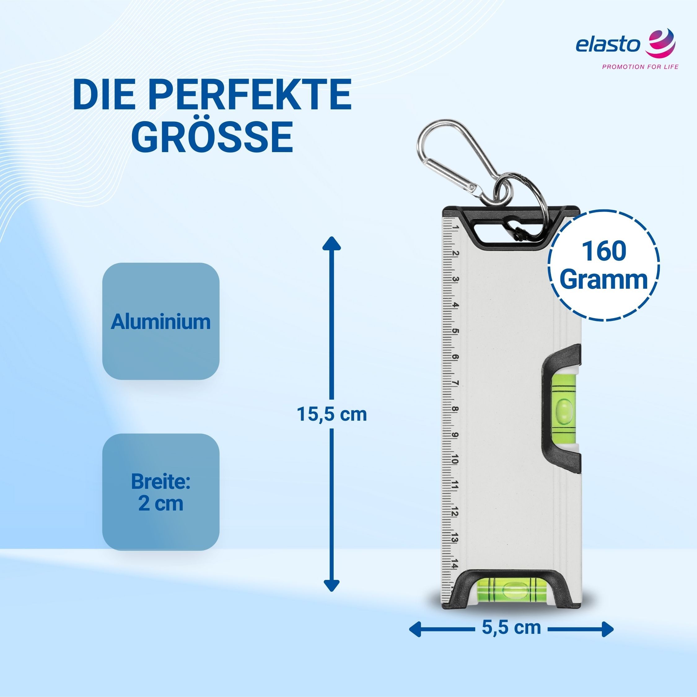 elasto Wasserwaage Magnetische Mini Wasserwaage 15,5 cm mit Karabiner – Bild 3 von 5