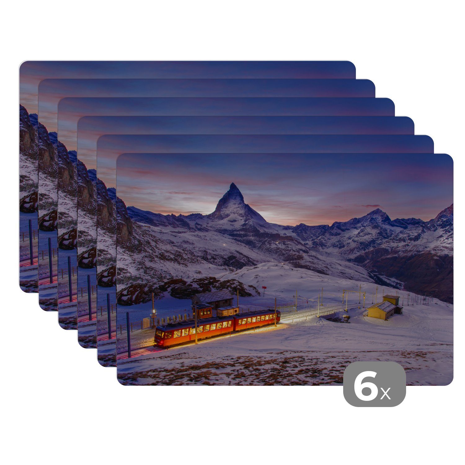 Platzset, Gornergratbahn vor dem Matterhorn im Schweizer Kanton Wallis, MuchoWow, (6-St), Platzset, Platzdecken, Platzmatte, Tischmatten, Schmutzabweisend