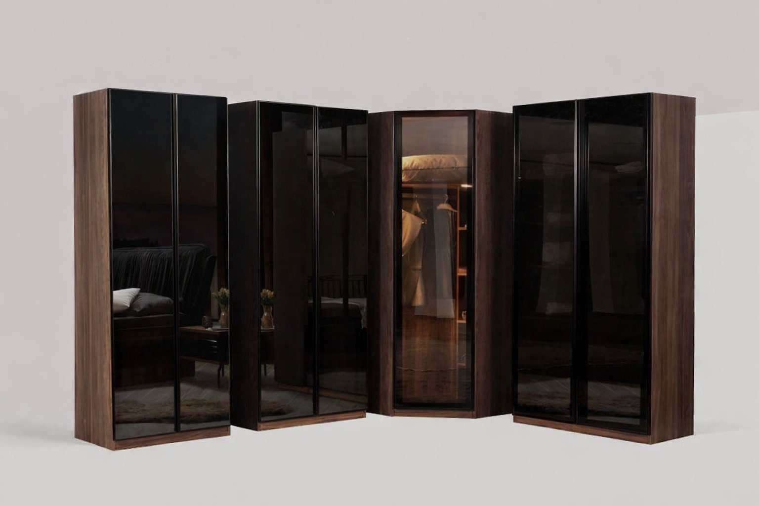 JVmoebel Eckkleiderschrank Moderner Holz Eckschrank fürs Schlafzimmer Luxus Design Möbel Sofort (4-St) Made in Europa