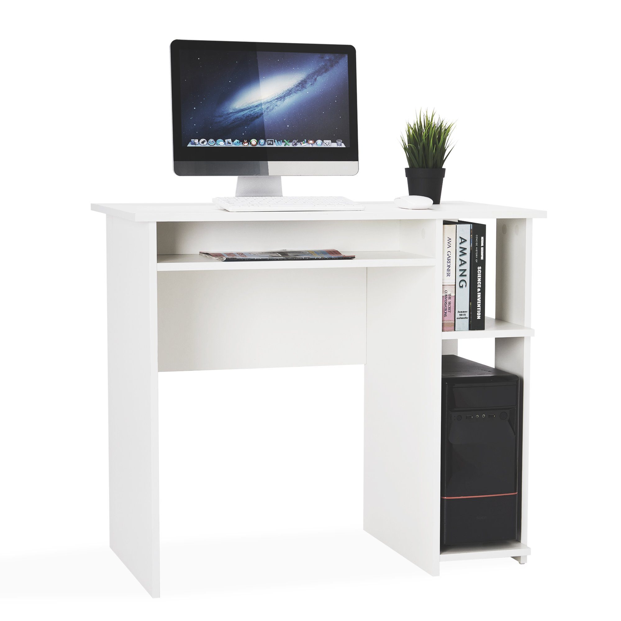 Meerveil Schreibtischstuhl Computertisch, mit Ablagefach und Kabelführungsloch, Weiß