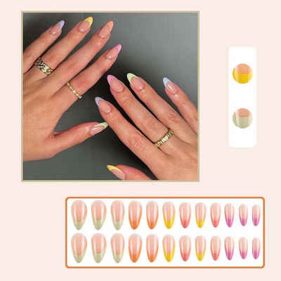 FIDDY Kunstfingernägel Damen Fertig-Nagelfolien mit Glitzer, Rainbow-Nailart, 1-tlg., Glitzernde, glänzende, mittellange Patch-Nägel, leicht zu tragen