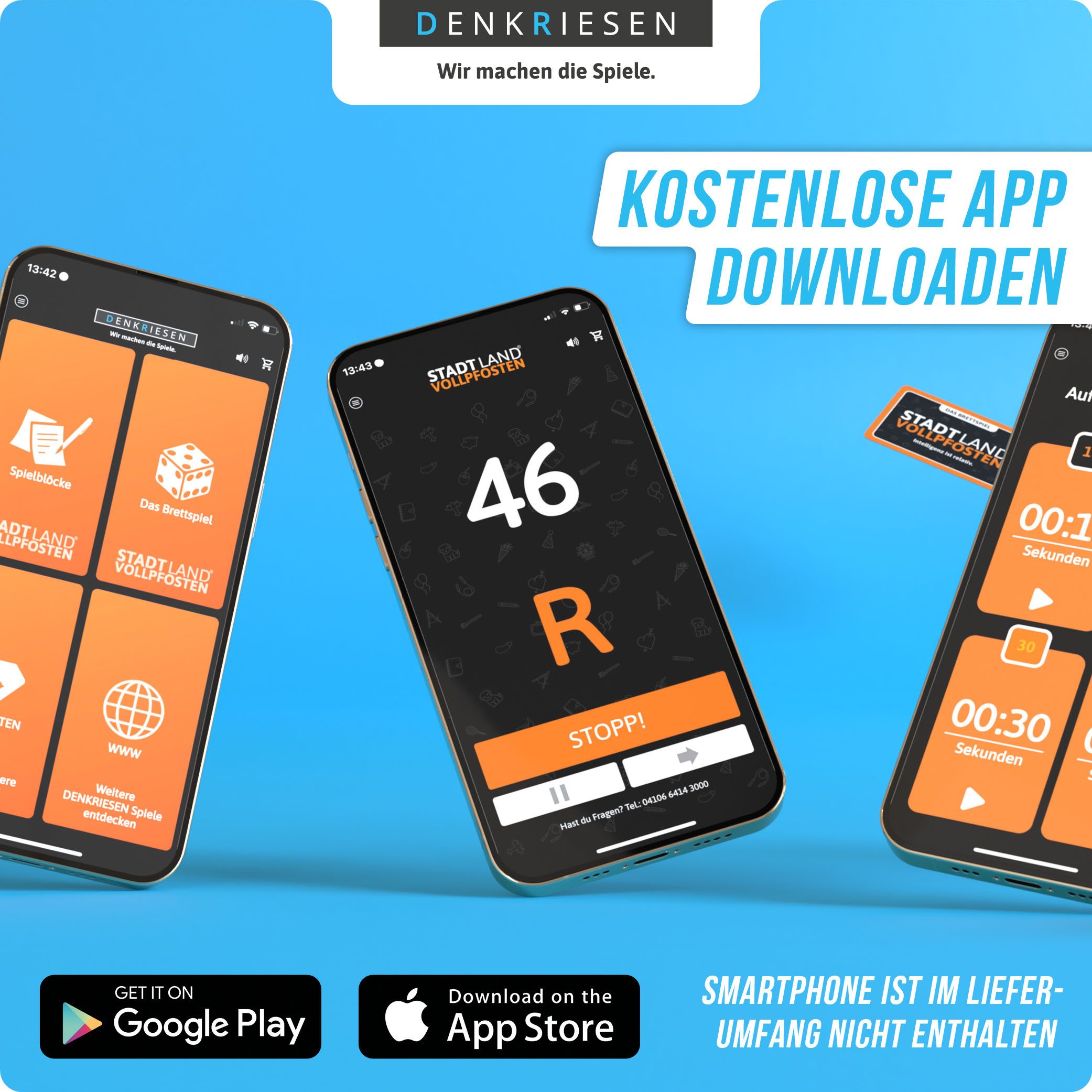 Denkriesen Spiel Stadt Land Vollpfosten, Classic Edition, A4 Block, Familienspiel, Made in Germany