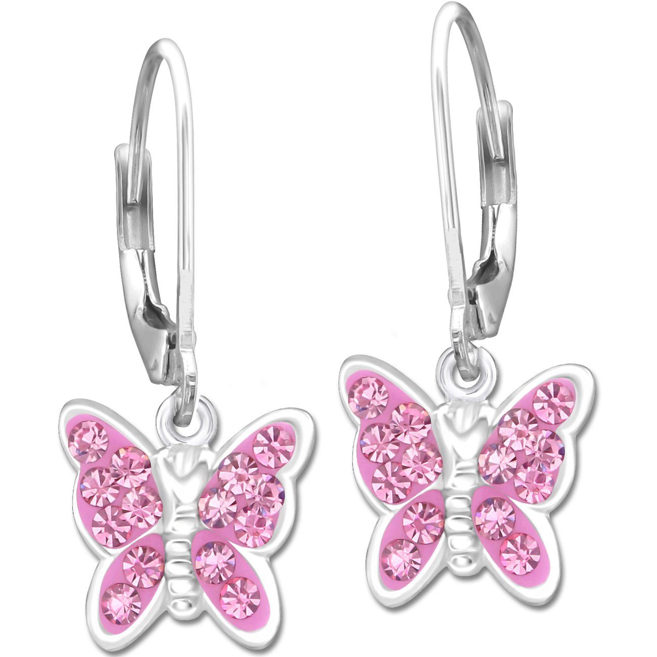 Limana Paar Ohrhänger Mädchen Kinder hängende Ohrringe echt 925 Sterling Silber Schmetterling K653o rosa