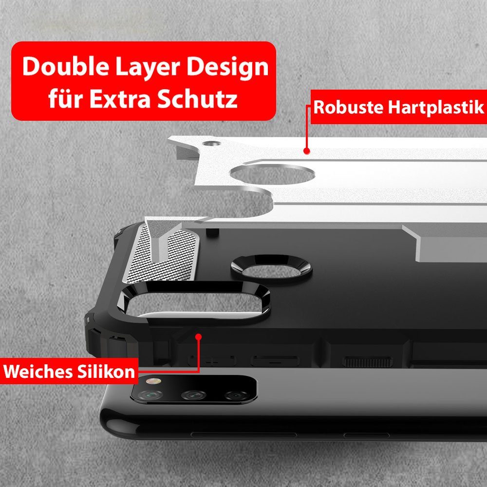 FITSU Handyhülle Outdoor Hülle für Samsung Galaxy M21 Silber 6,4 Zoll, Robuste Handyhülle Outdoor Case stabile Schutzhülle mit Eckenschutz