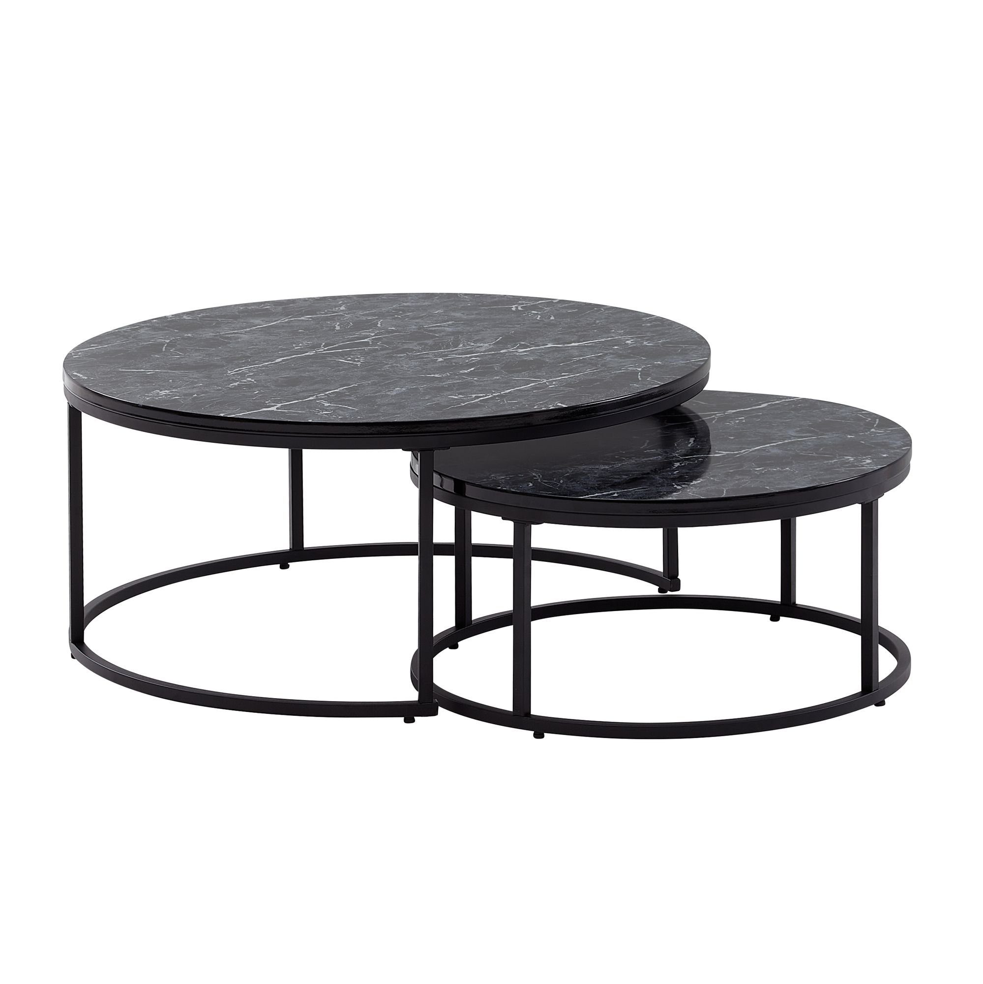 Sofatisch Optik Marmor Optik Schwarz Couchtisch Beistelltisch Wohnzimmertische, Rund Modern, Couchtisch Couchtisch Design 2er Schwarz Metall, 2-teilig Set Set Marmor Runde 2er Sofatisch, Satztische möbelando