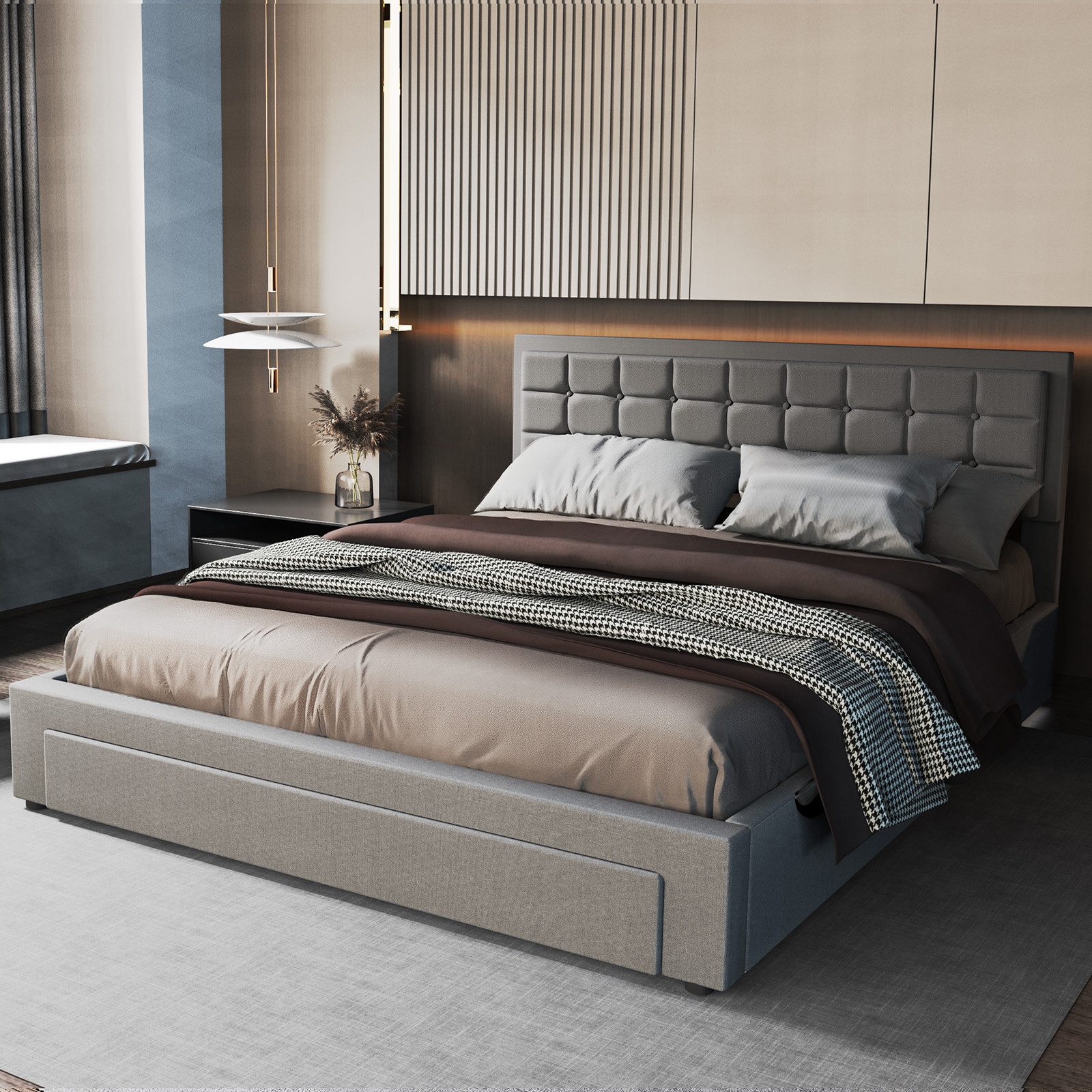 oyajia Polsterbett Doppelbett Polsterbett 140x200cm, Luftdruck anhebbarer S günstig online kaufen