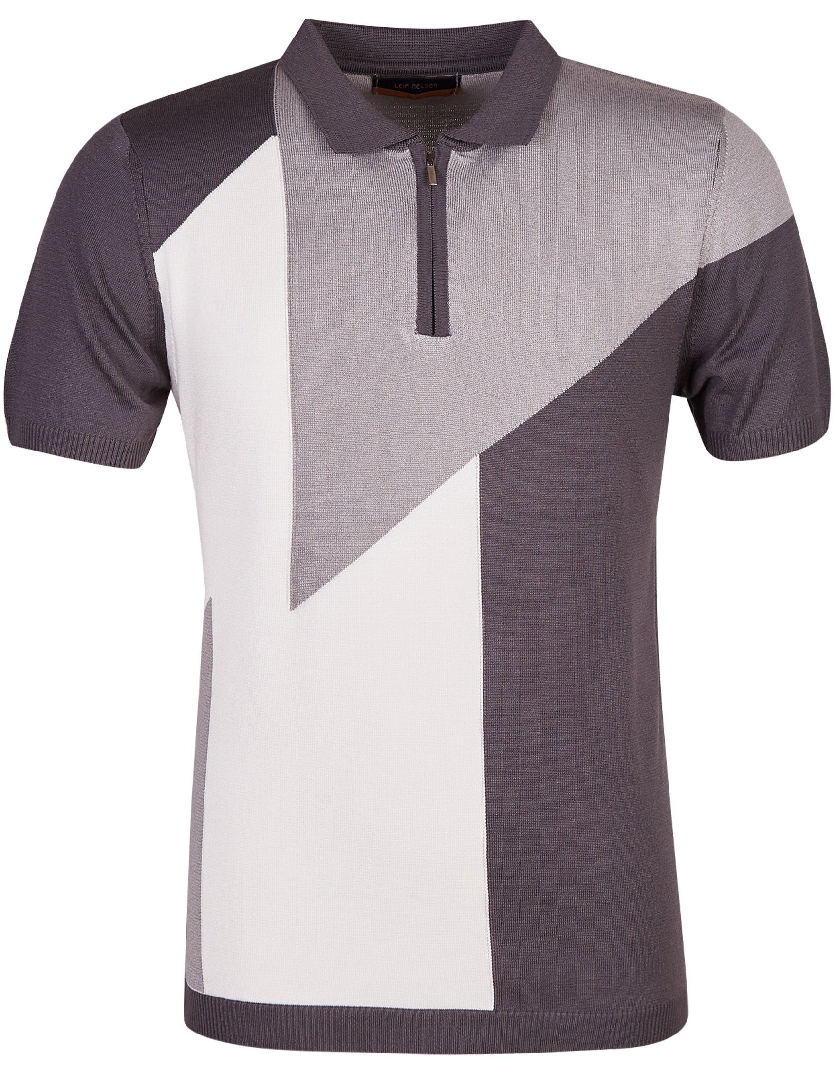Feinstrick normal Leif Nelson T-Shirt anthrazit-ecruweiß Polo LN-7700