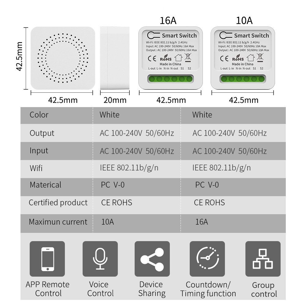 Atäsi Steckdose Smart Switch WiFi Schalter Lichtschalter Relais Modul  Fernbedienung16A