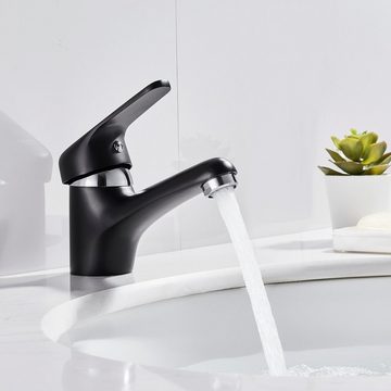 Auralum Waschtischarmatur Schwarz Wasserhahn Waschbecken Armatur mit Pop Up Ablaufgarnitur