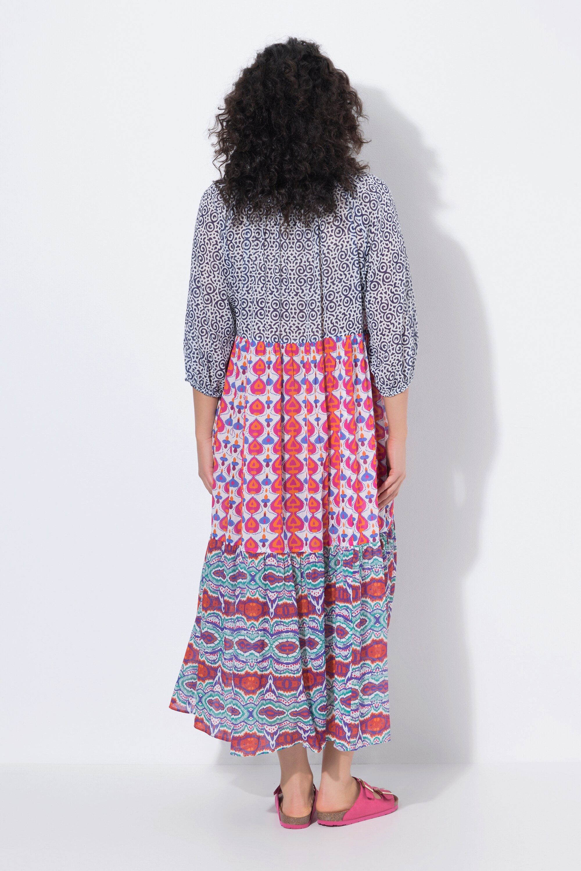 Ulla Popken Maxikleid Maxikleid Boho-Style A-Linie Rundhals 3/4-Arm