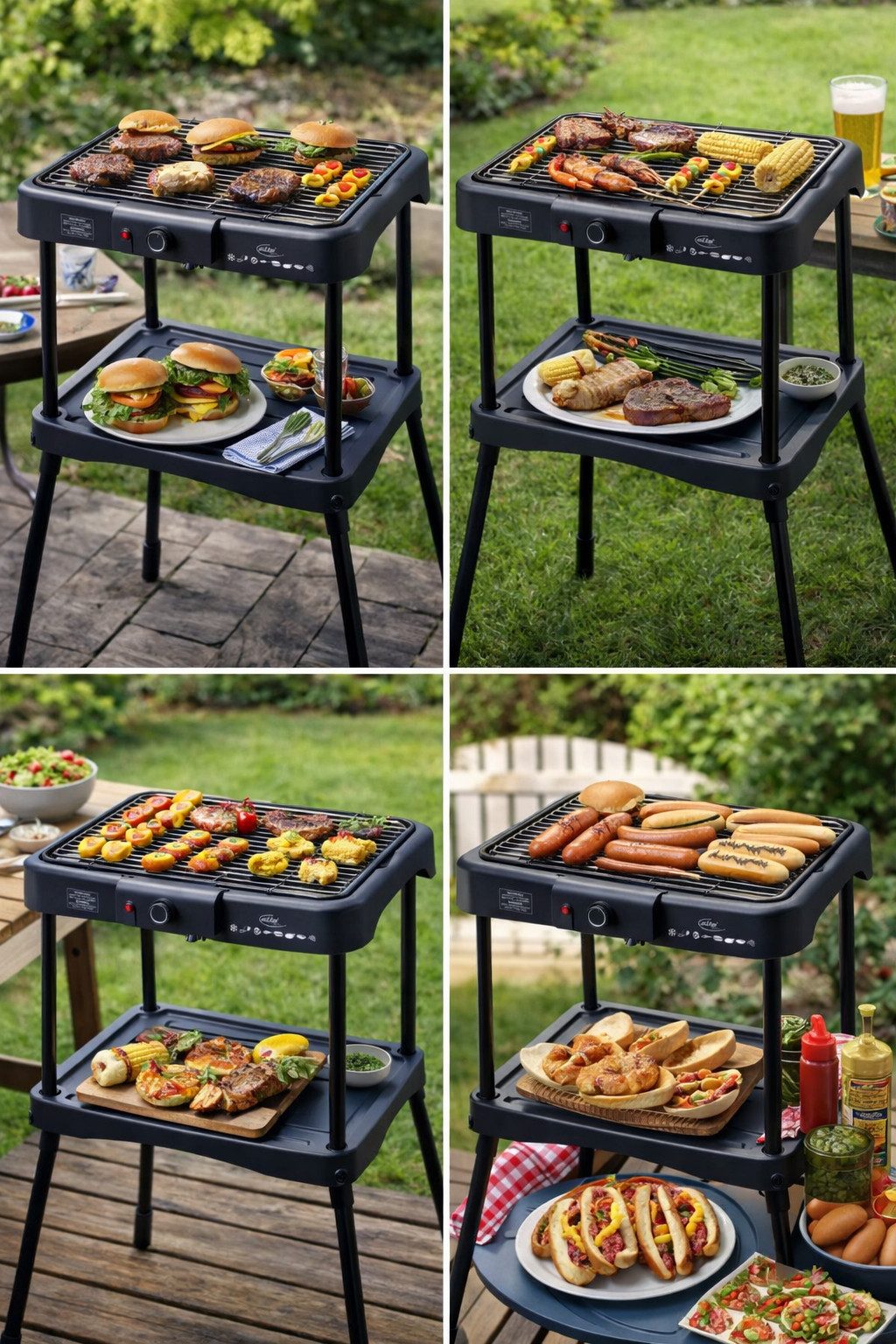 Elta Elektrogrill Standgrill und Tischgrill 2in1, 2000 W, Standfuß, regelbarer Themrstag, Fettauffangschale